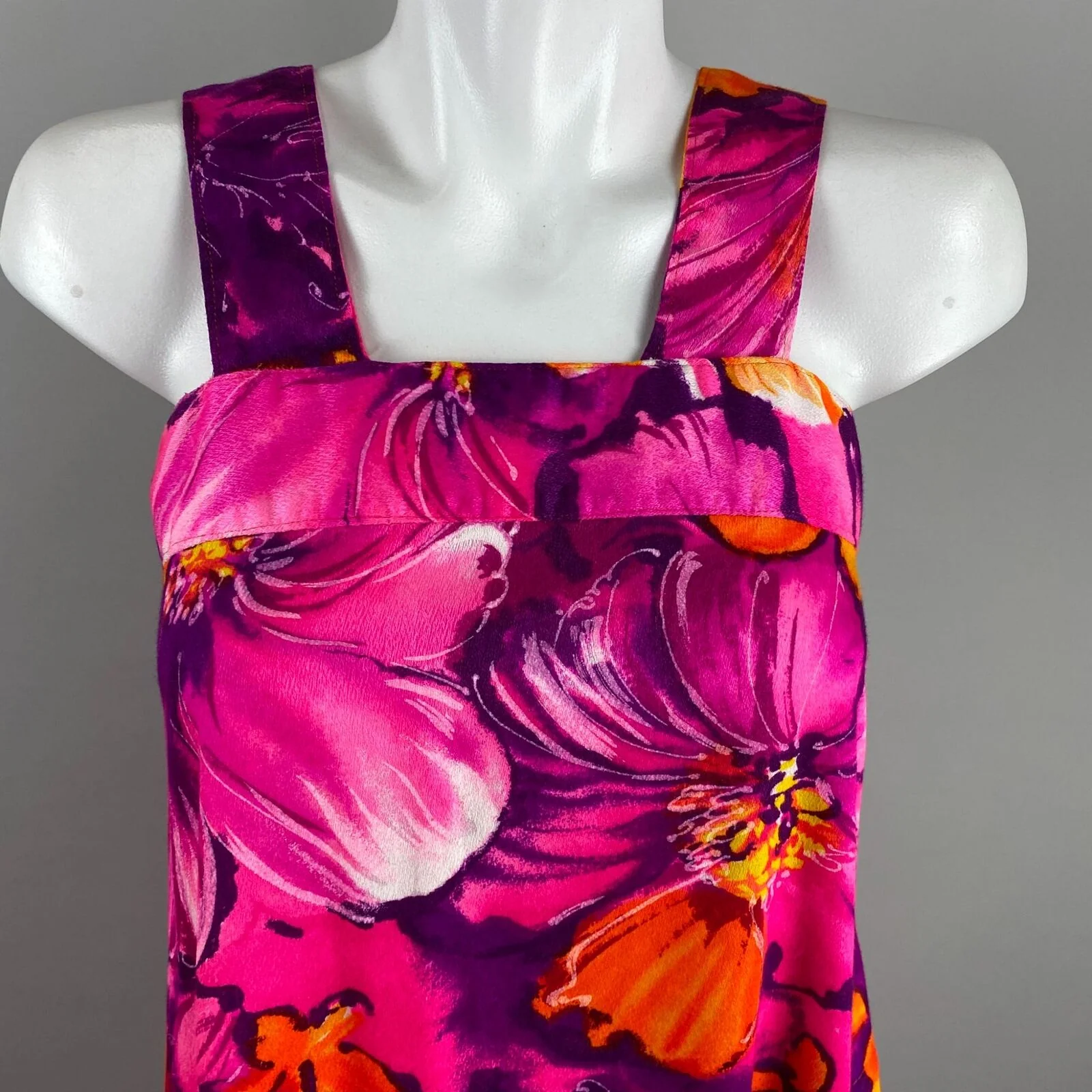60s/70s Pink Floral Hawaiian Barkcloth A-line Dress - Image 3