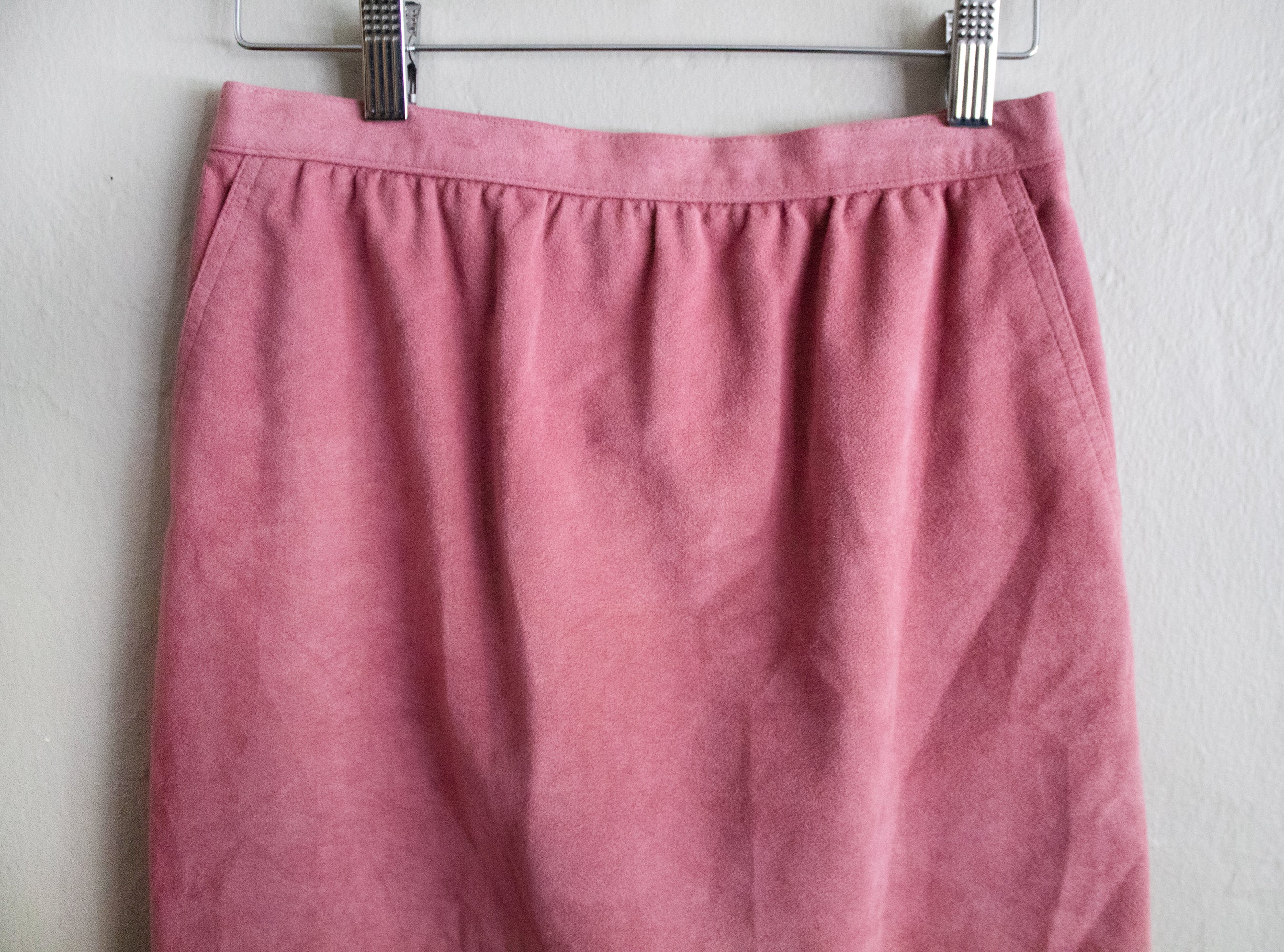 60s/70s Pink Suede Midi Suede Leather Pencil Skirt - Image 6