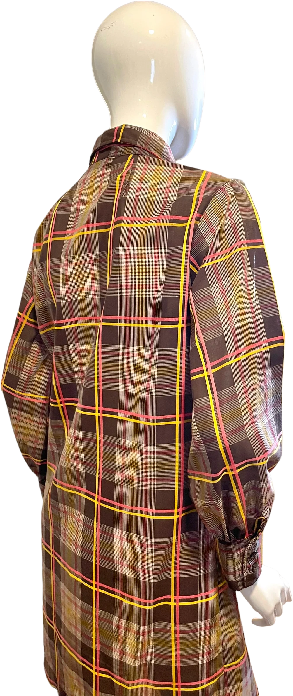 60s/70s Plaid Fly Collar Button Faus Pocket Shirt Dress By Fritzi California - Image 2