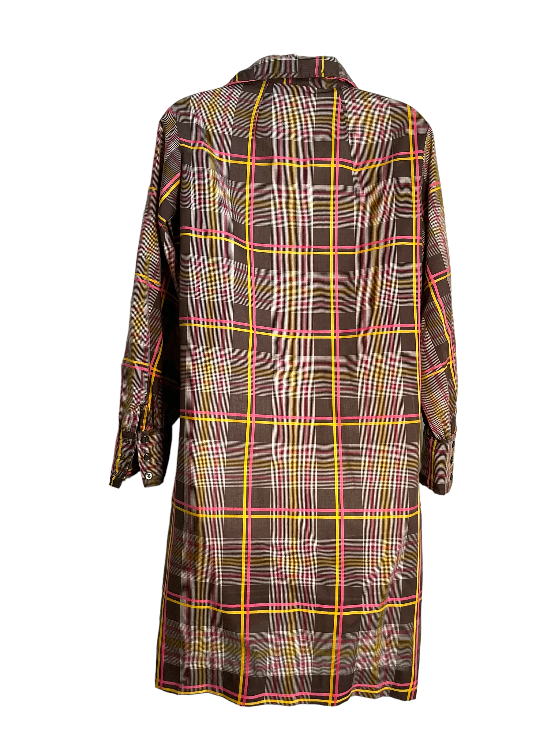 60s/70s Plaid Fly Collar Button Faus Pocket Shirt Dress By Fritzi California - Image 4