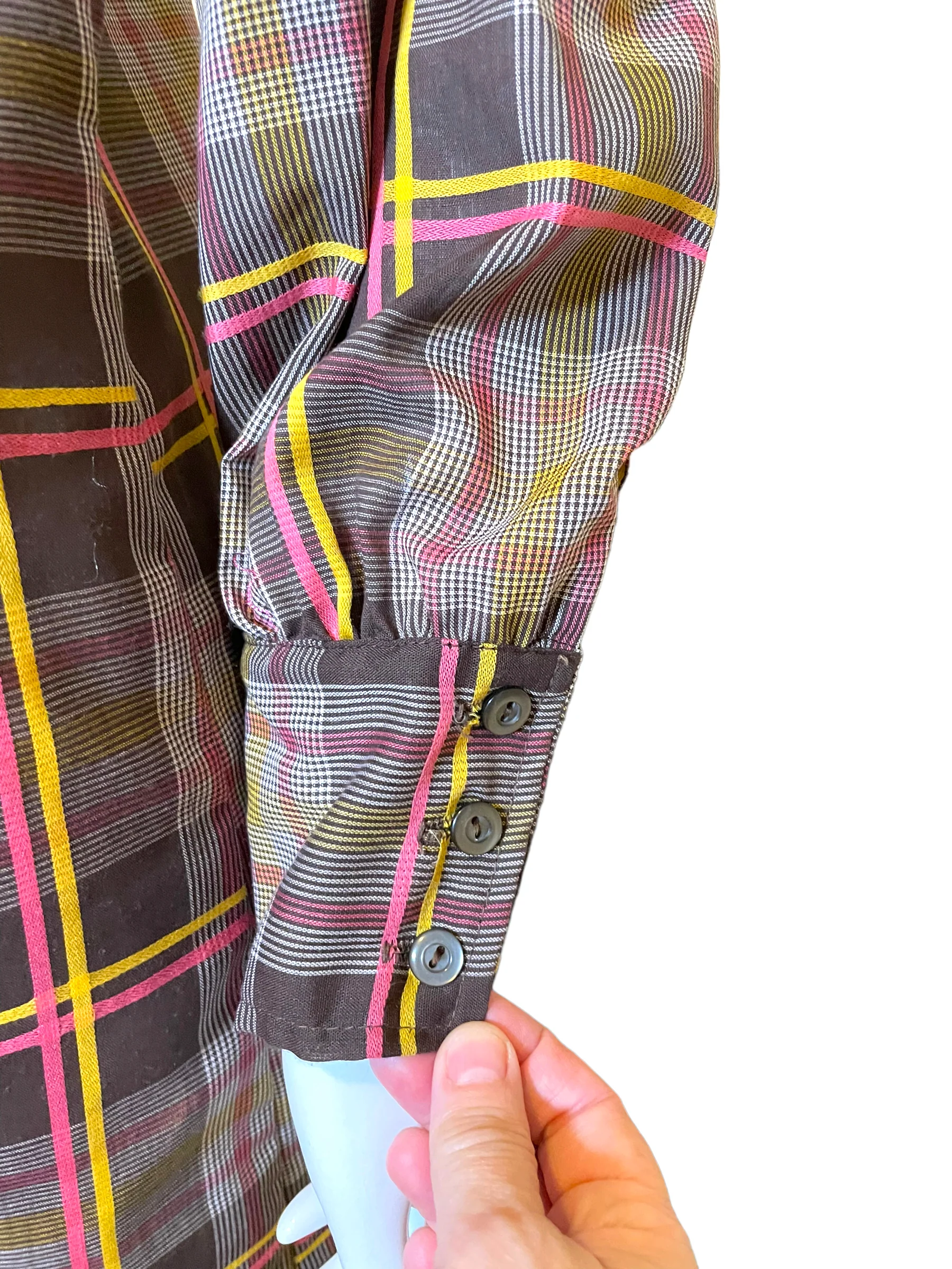 60s/70s Plaid Fly Collar Button Faus Pocket Shirt Dress By Fritzi California - Image 8