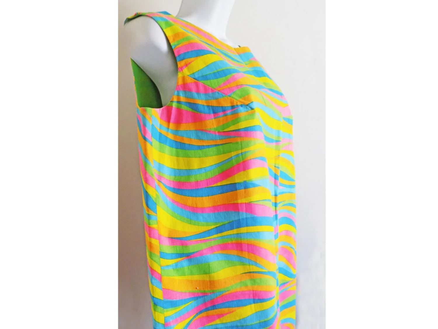 60s 70s Psychedelic Dressreversible Sleeveless Swimsuit Cover Up Hot Pink Lime Green Filmtv Stage Op Art - Image 5