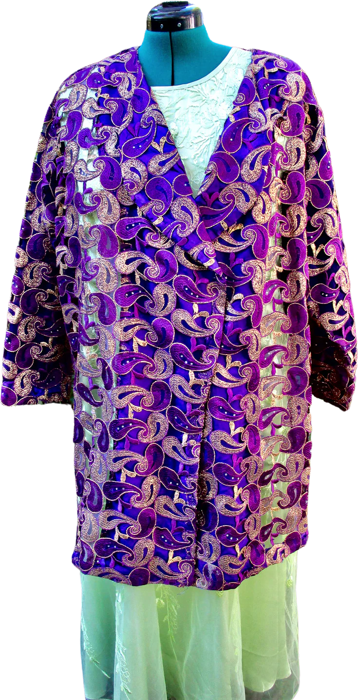 60s/70s Purple And Metallic Gold Lame Jacket Chest 54 By Handmade by Minnie