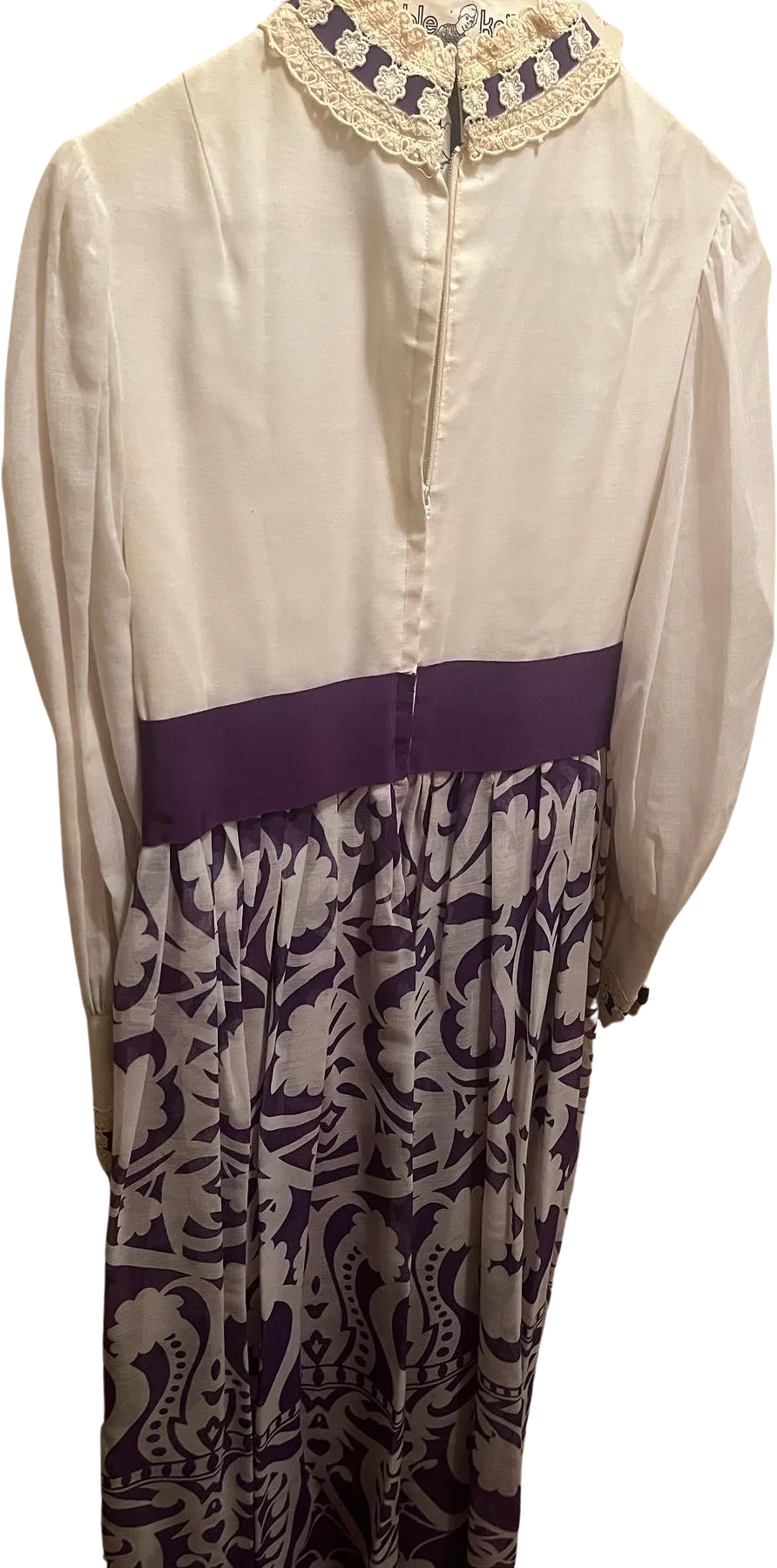 60s/70s Purple Empire Waist Lace Maxi Dress By Angelair by Monika - Image 2