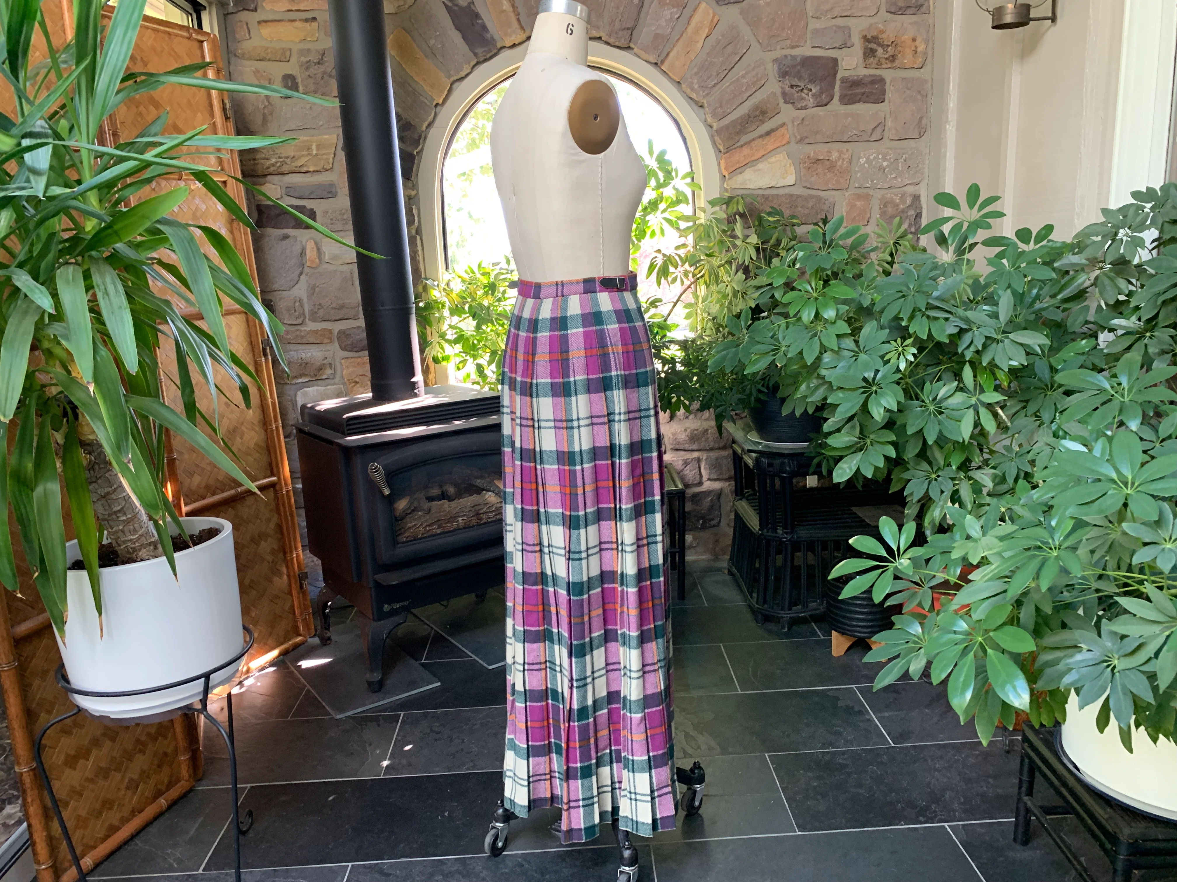 60s/70s Purple Green Plaid Wool Pleated Wrap Maxi Skirt By Clan Laird Scotland - Image 7
