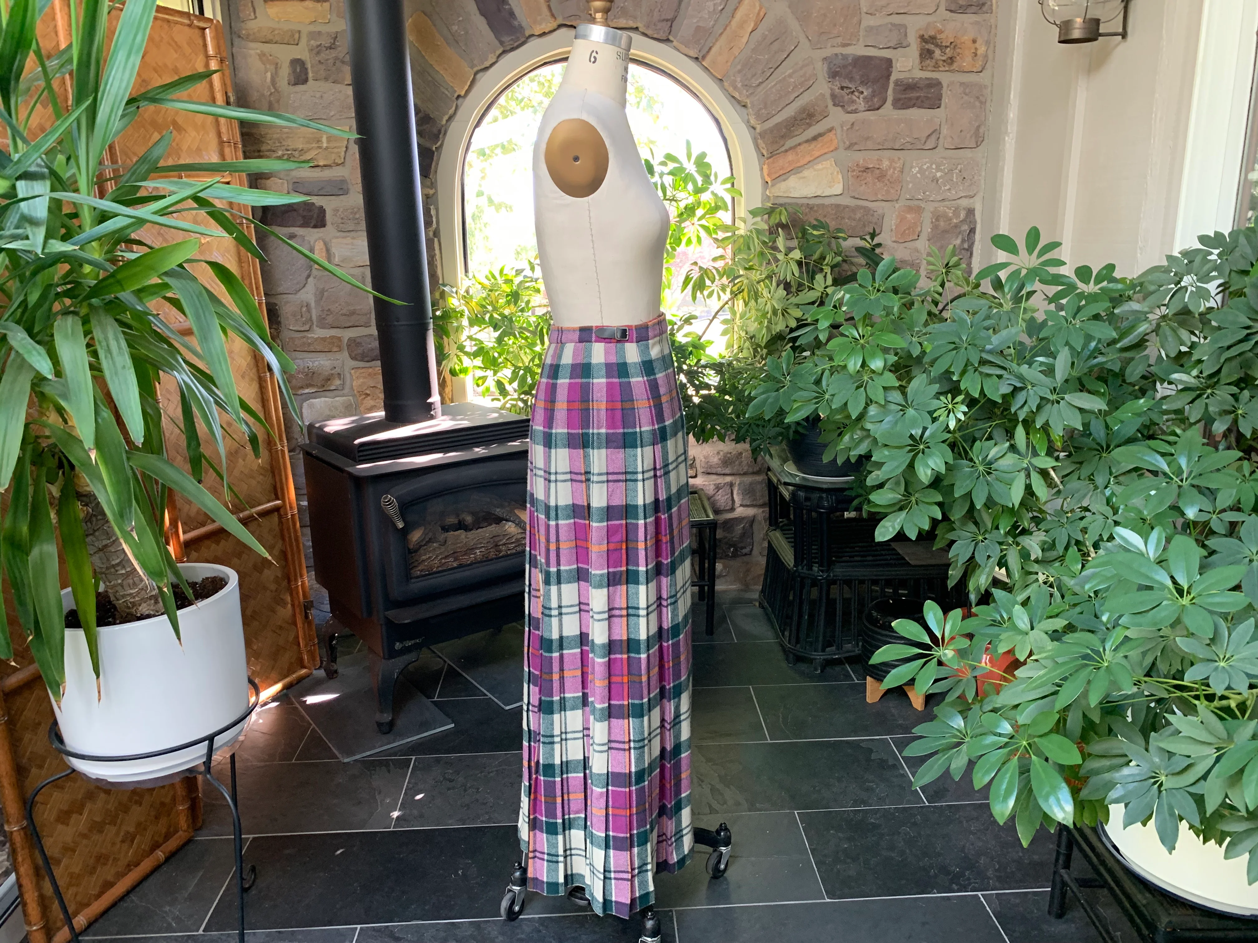 60s/70s Purple Green Plaid Wool Pleated Wrap Maxi Skirt By Clan Laird Scotland - Image 8