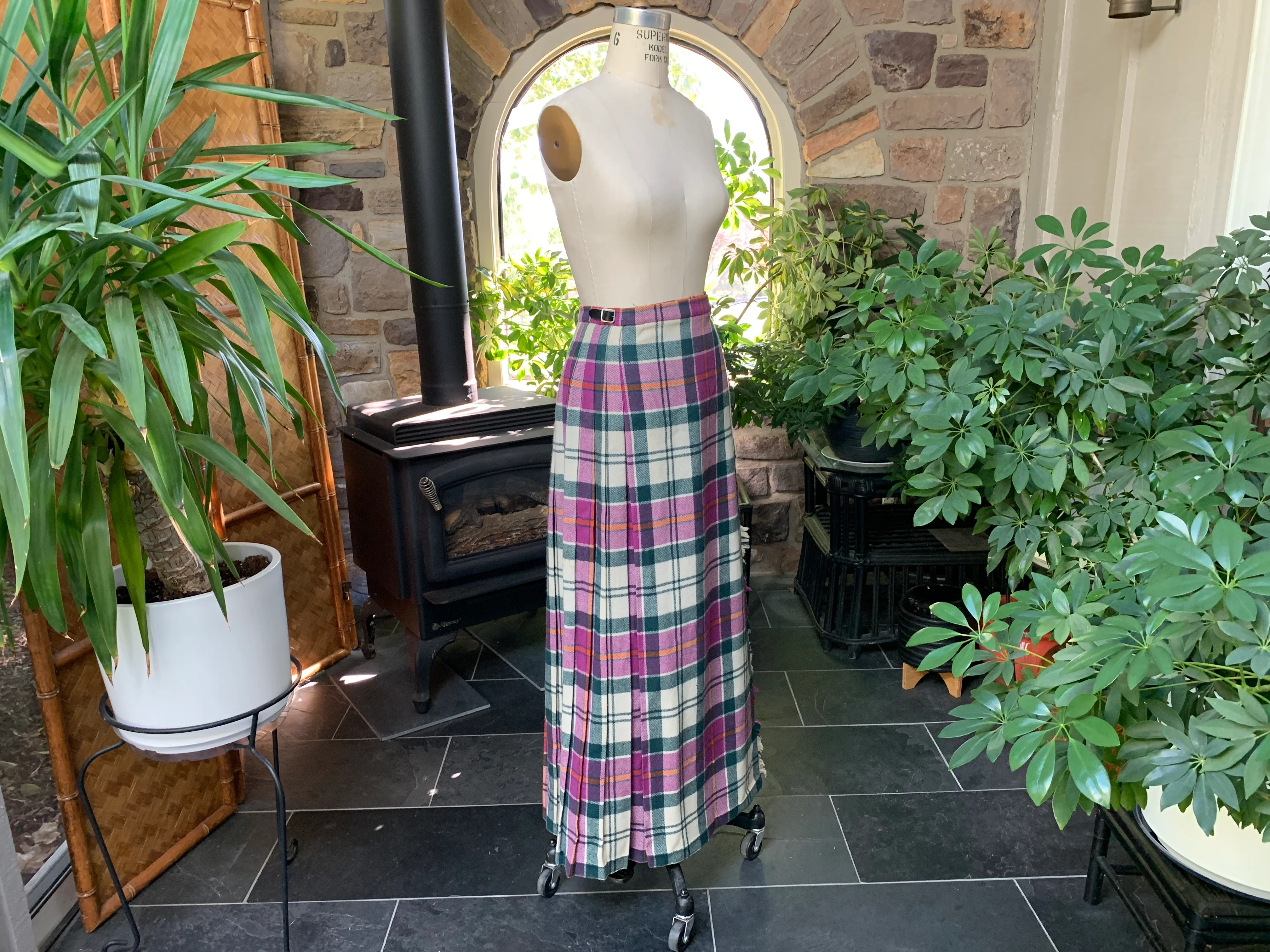 60s/70s Purple Green Plaid Wool Pleated Wrap Maxi Skirt By Clan Laird Scotland - Image 9