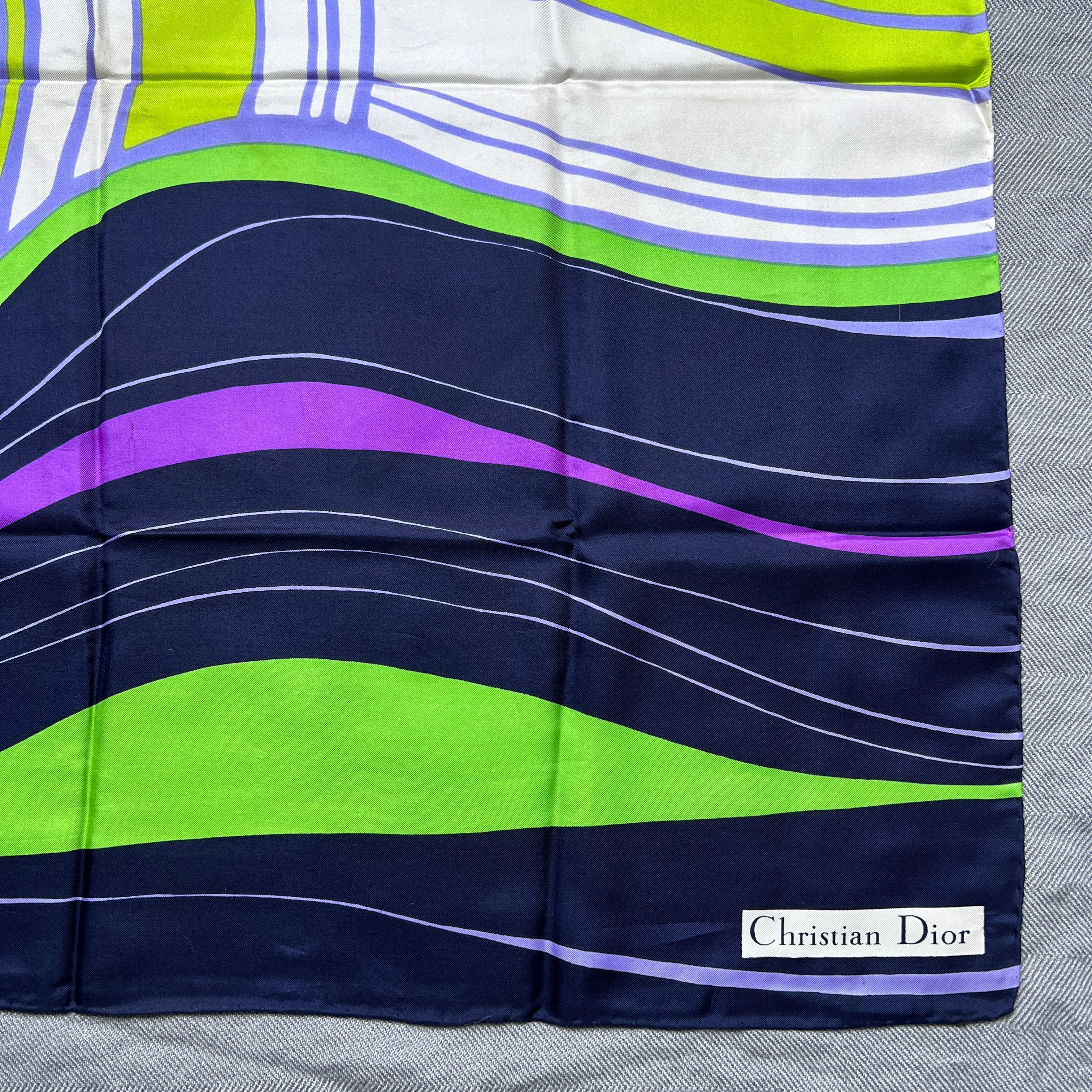 60s/70s Purple Green Psychedlic Mod Swirl Square Scarf By Christian Dior - Image 5