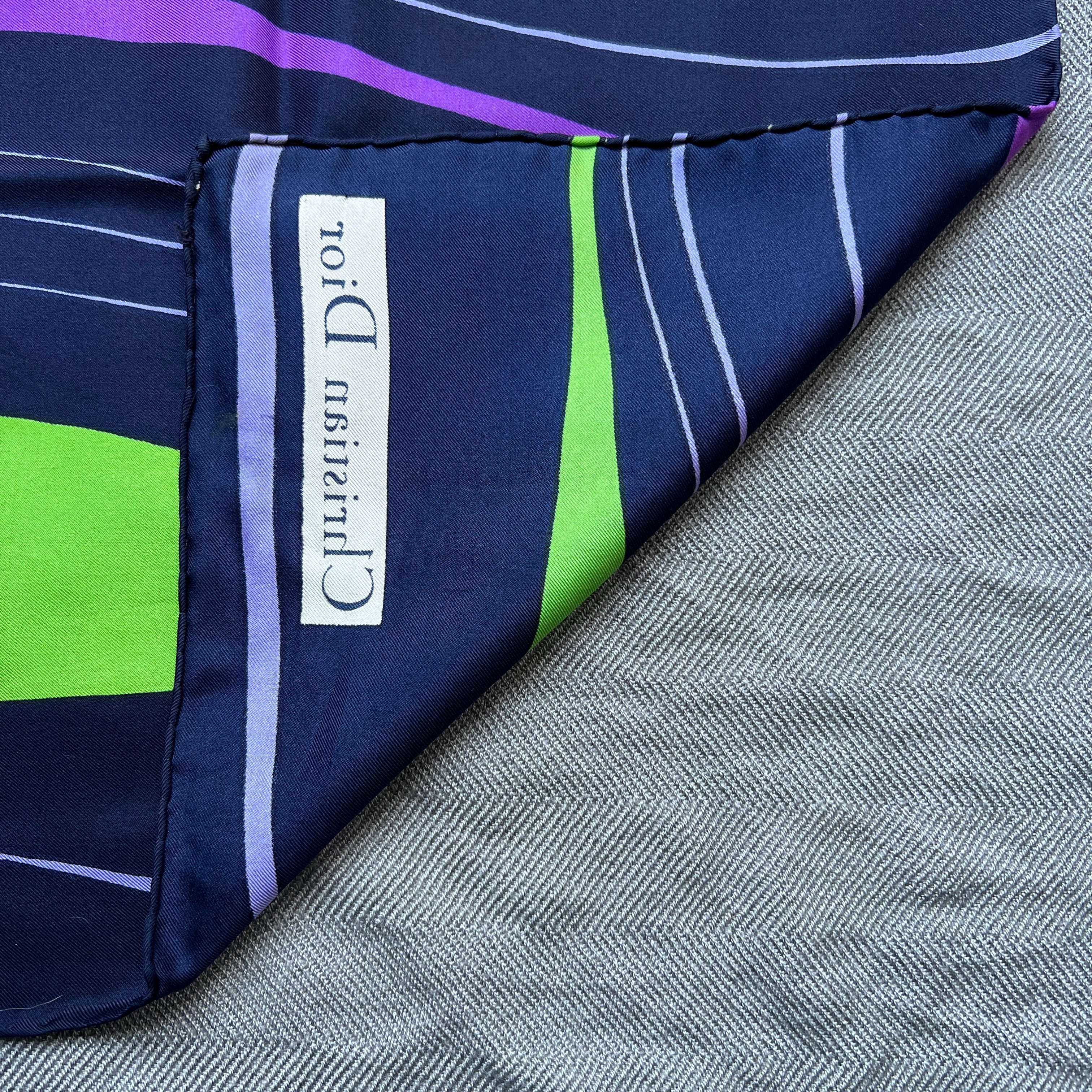 60s/70s Purple Green Psychedlic Mod Swirl Square Scarf By Christian Dior - Image 9