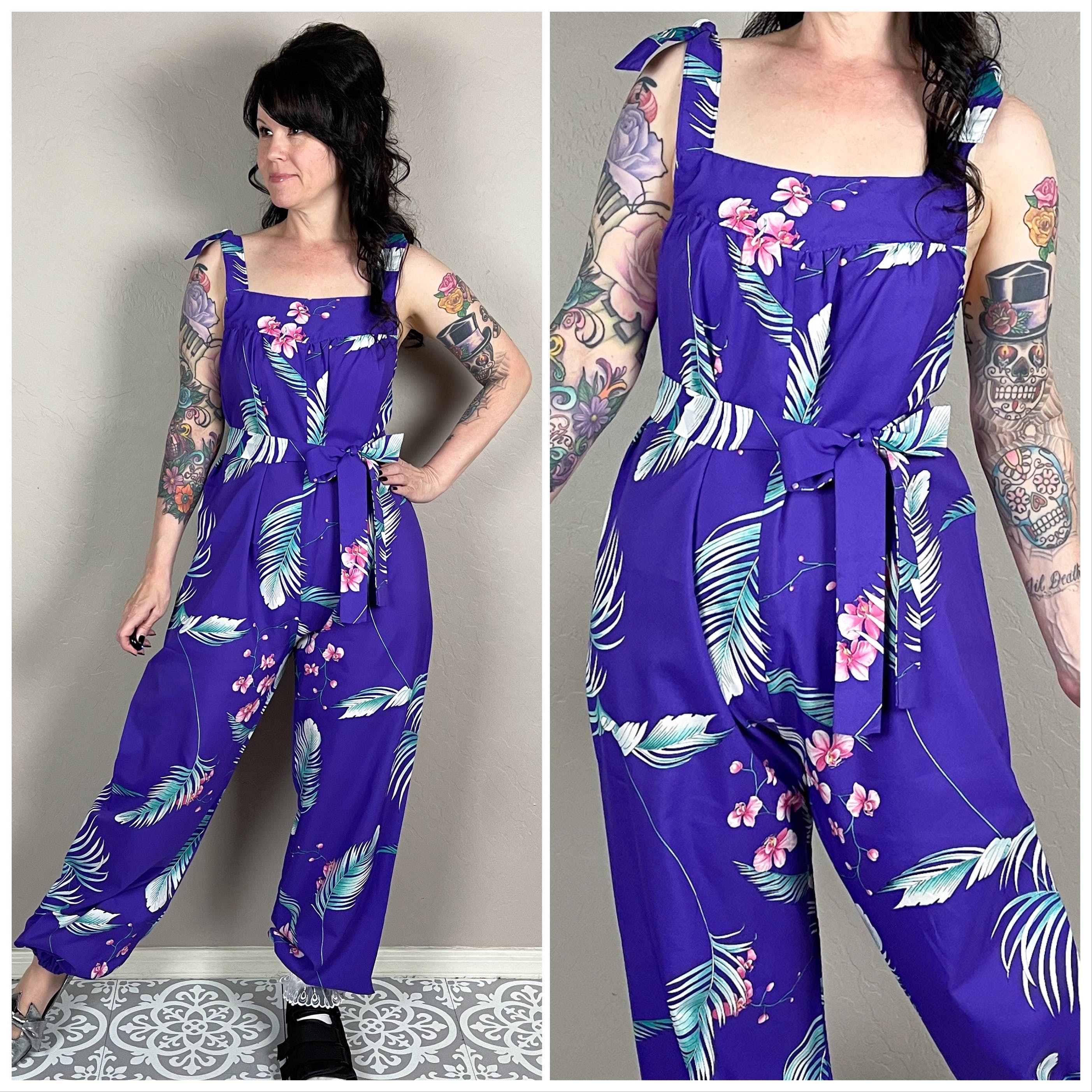 60s/70s Purple Hawaiian Handmade Jumpsuit