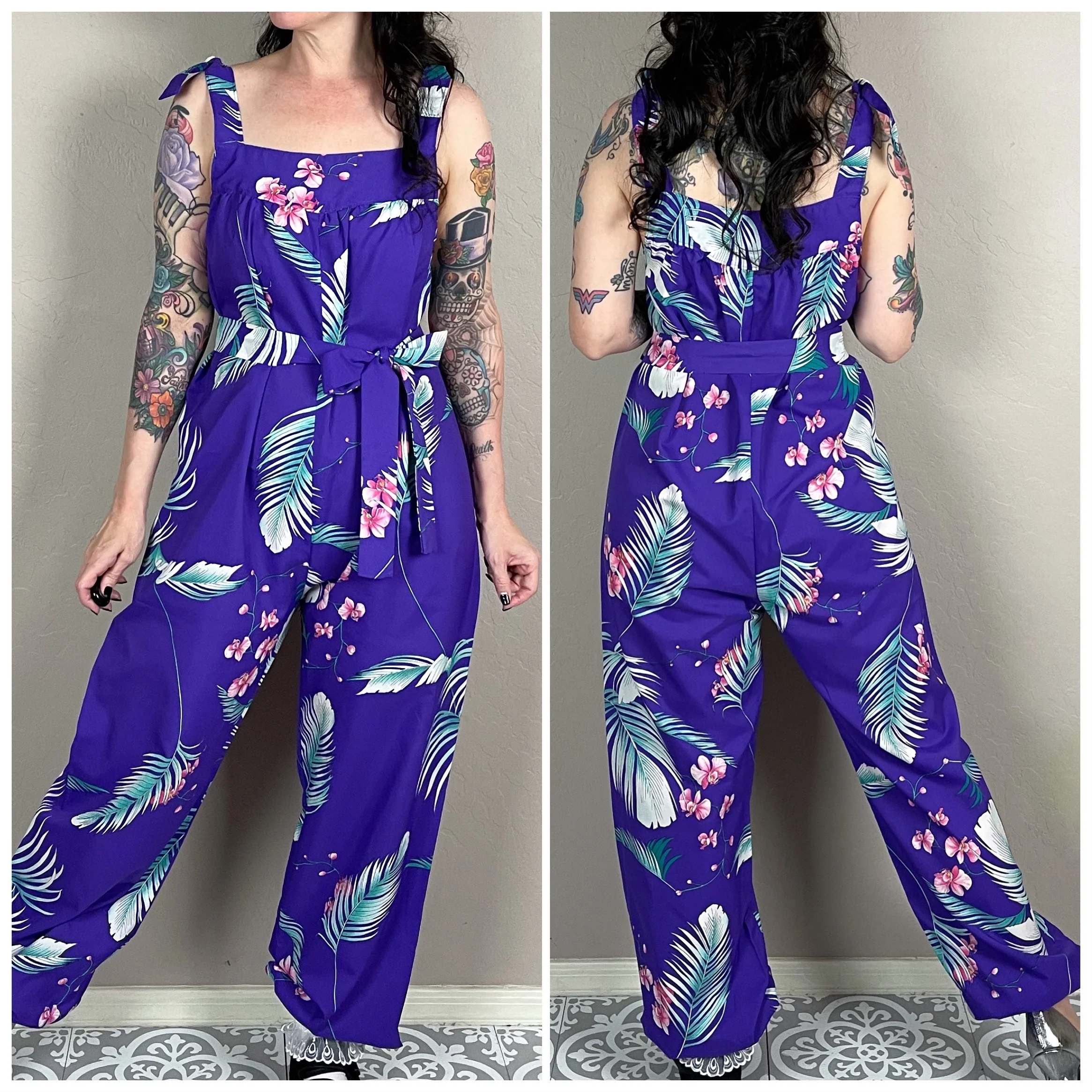 60s/70s Purple Hawaiian Handmade Jumpsuit - Image 3