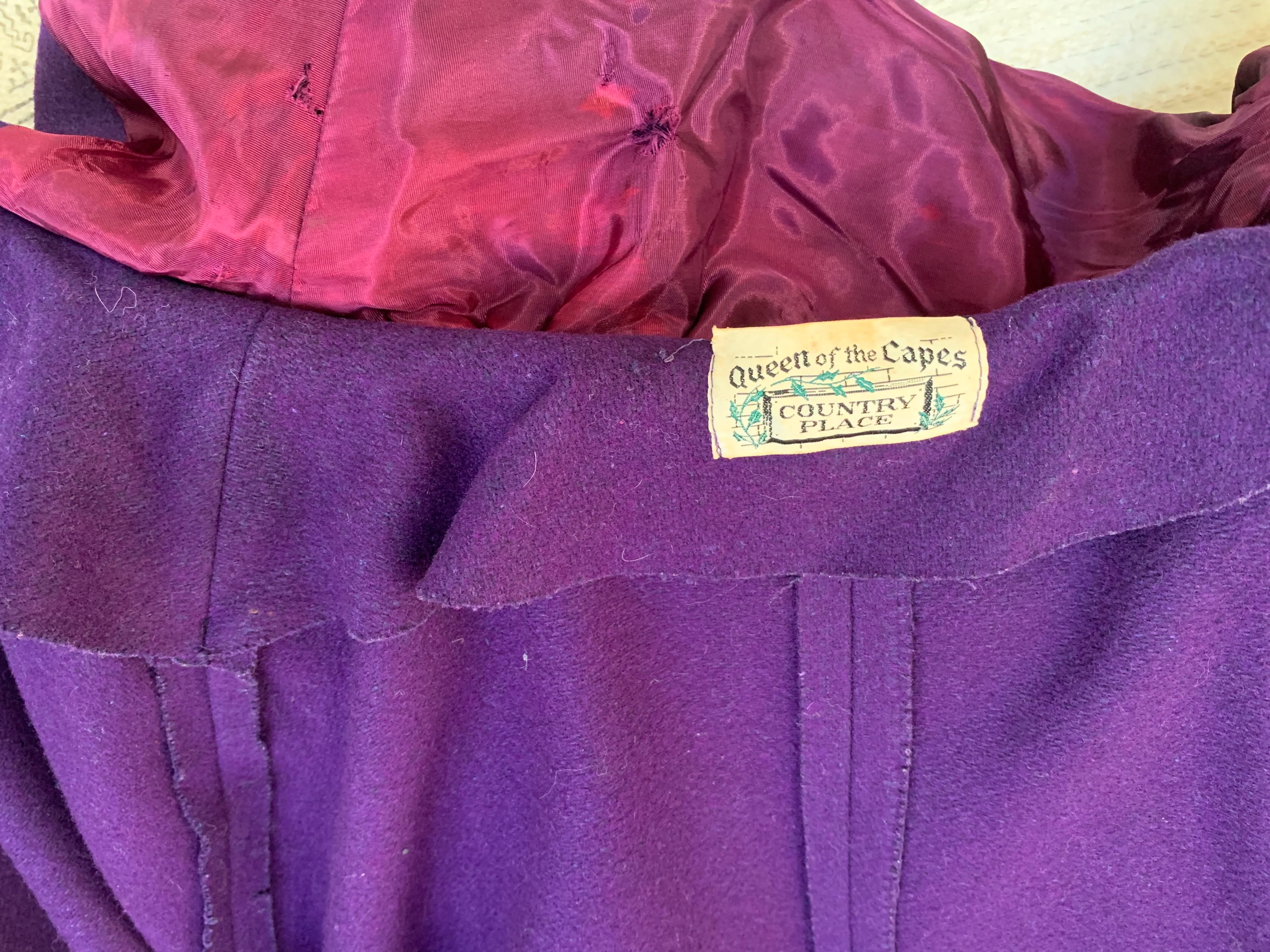60s/70s Purple Wool Ankle Length Cape Winter Gothic Bride By Queen of The Capes Country Place - Image 9