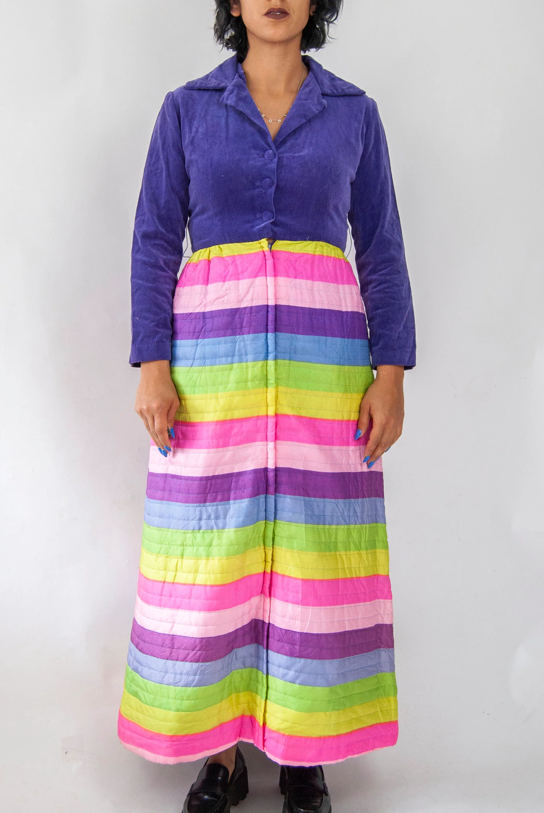 60s/70s Quilted Purple Velvet House Dress By Fifth Avenue Robes - Image 2