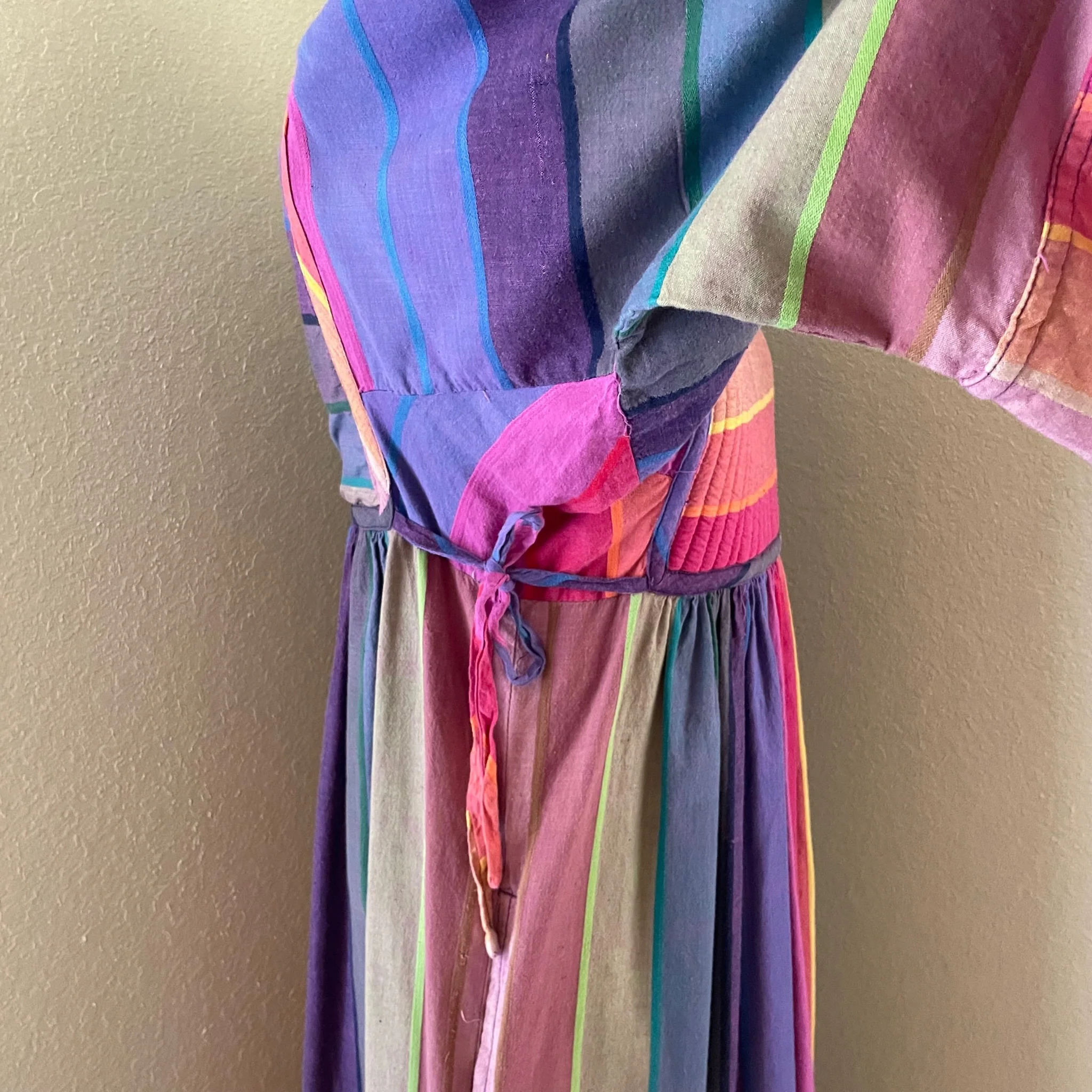 60s/70s Vintage Rainbow Maxi Dress Quilted Top Pockets Sm By Styled by Saybury - Image 8