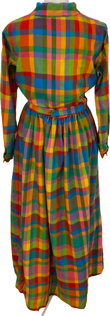 60s/70s Rainbow Multicolor Plaid Ruffle Belted Maxi Dress By John Hagarty - Image 2