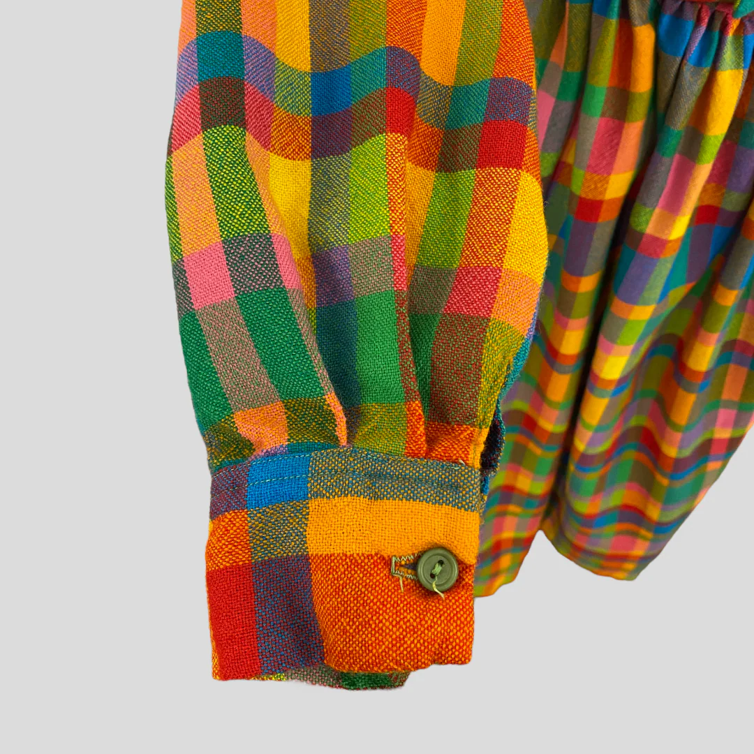 60s/70s Rainbow Multicolor Plaid Ruffle Belted Maxi Dress By John Hagarty - Image 5