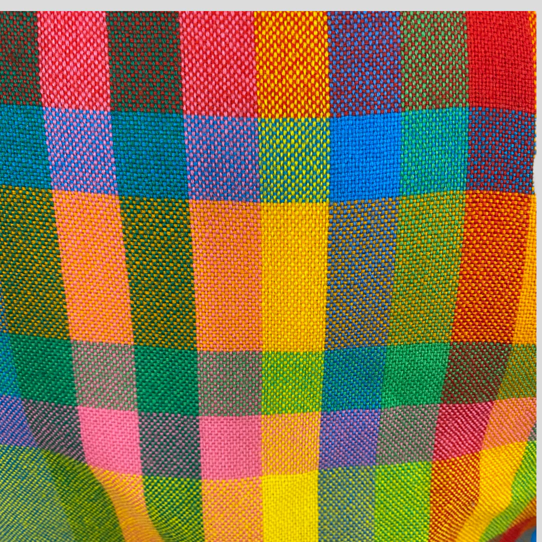 60s/70s Rainbow Multicolor Plaid Ruffle Belted Maxi Dress By John Hagarty - Image 6