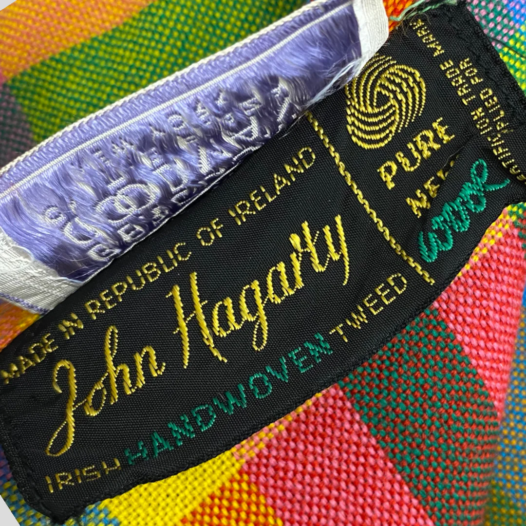 60s/70s Rainbow Multicolor Plaid Ruffle Belted Maxi Dress By John Hagarty - Image 8