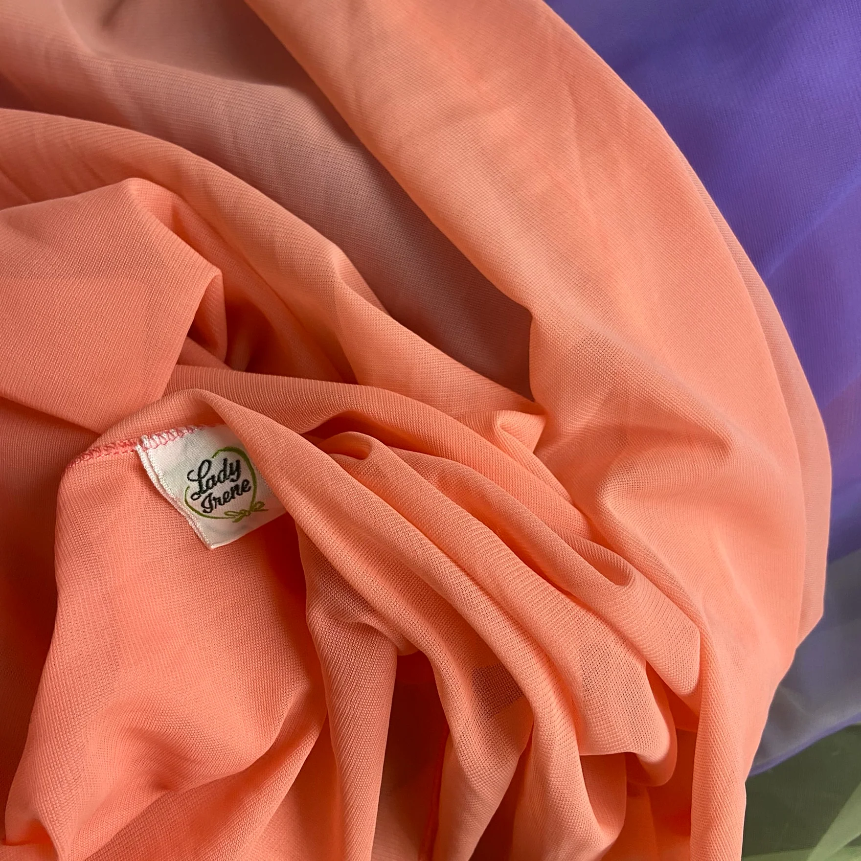 60s/70s Rainbow Nylon Chiffon Maxi Nightgown Colorblock By Miss Irene - Image 9