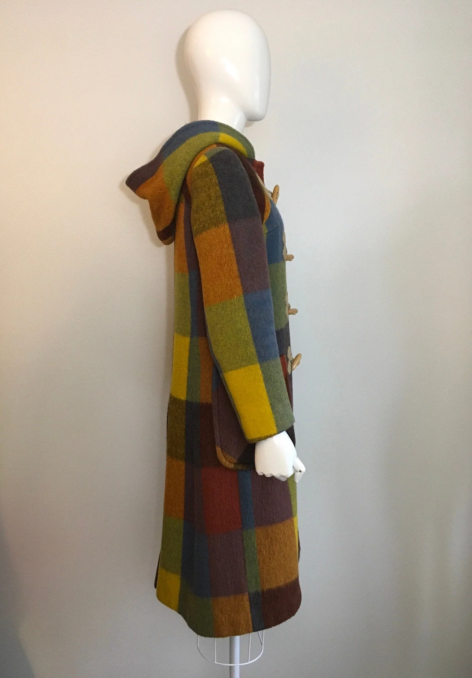 60's/70's Rainbow Plaid Hooded Duffle Coat by Lonenfrey - Image 3
