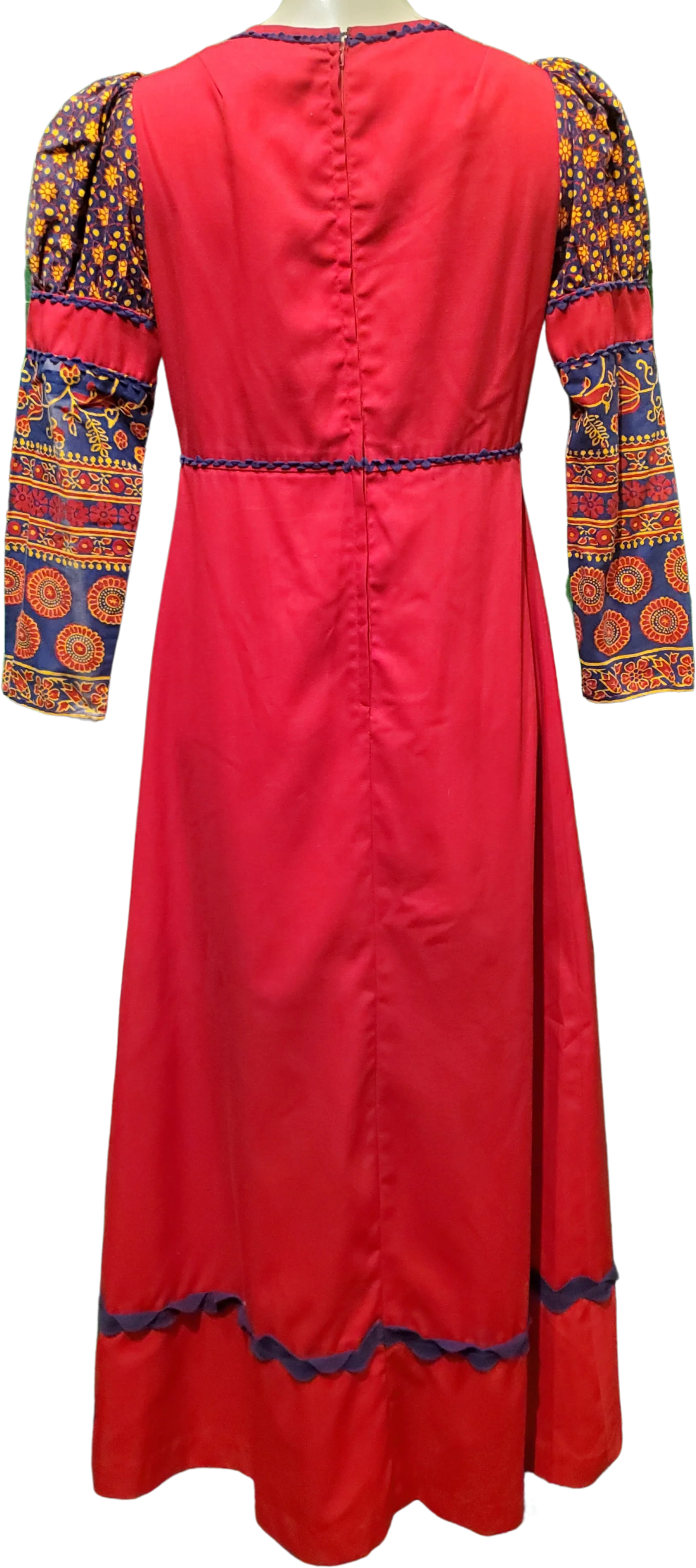 60s/70s Rare Black Label Burgundy Batik Calico Maxi Dress By Gunne Sax - Image 2