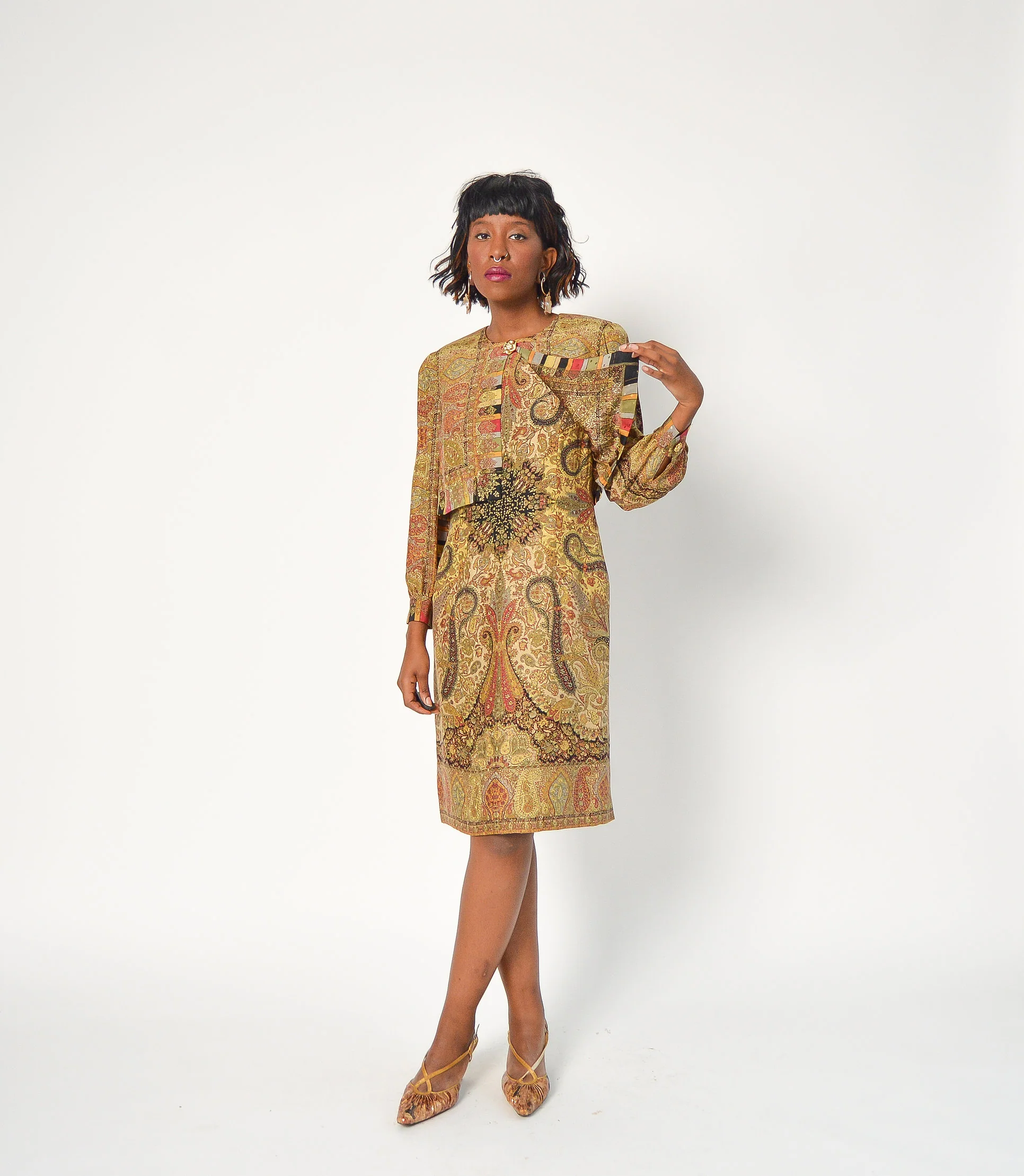 60s/70s Rare Genevieve Ornate Medallion Silk Dress By Chartoyer (pret-a-Porter) - Image 4