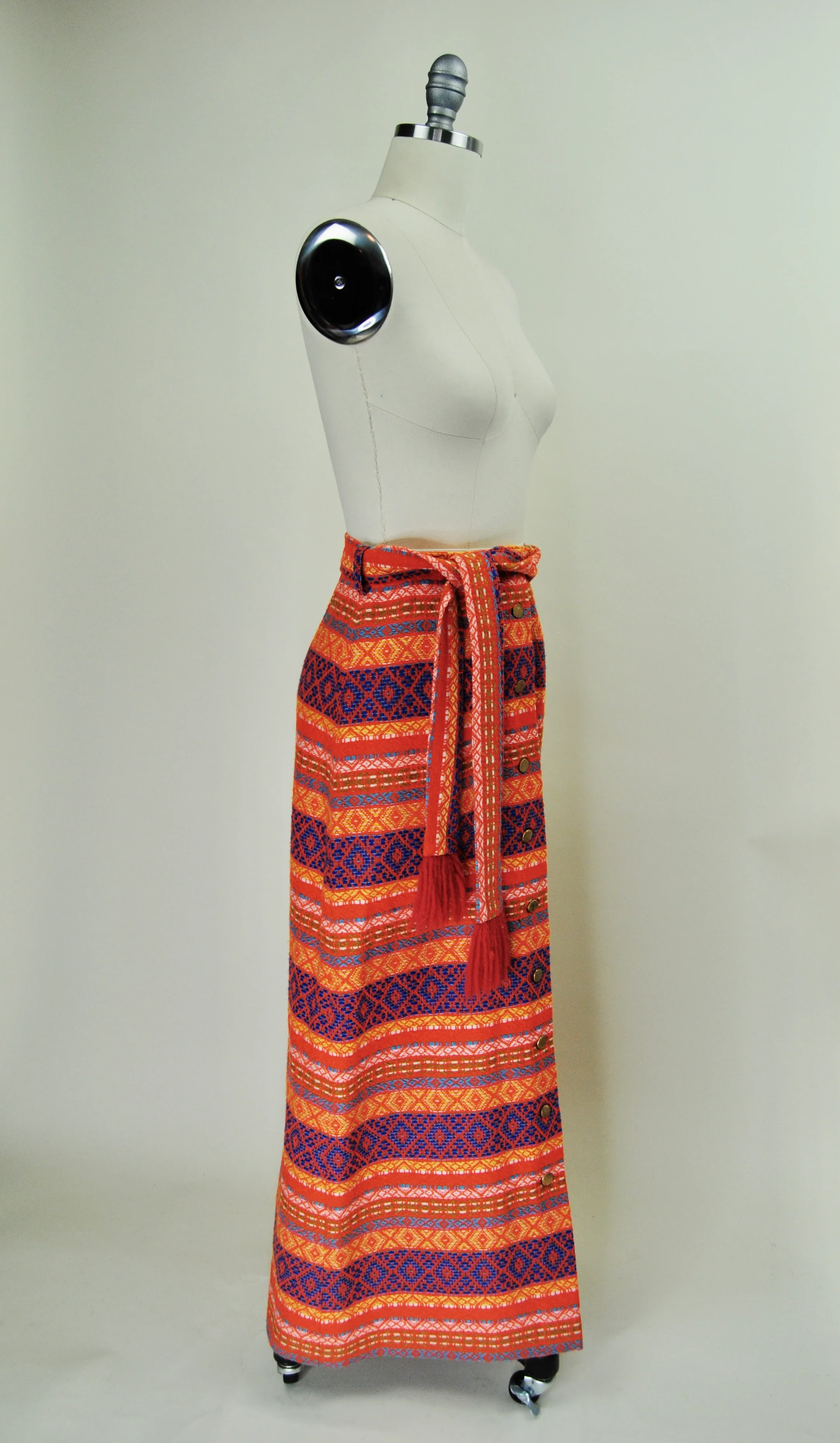 60s/70s Rare Orange Woven Knit Midi Skirt With Fringe Belt - Image 10