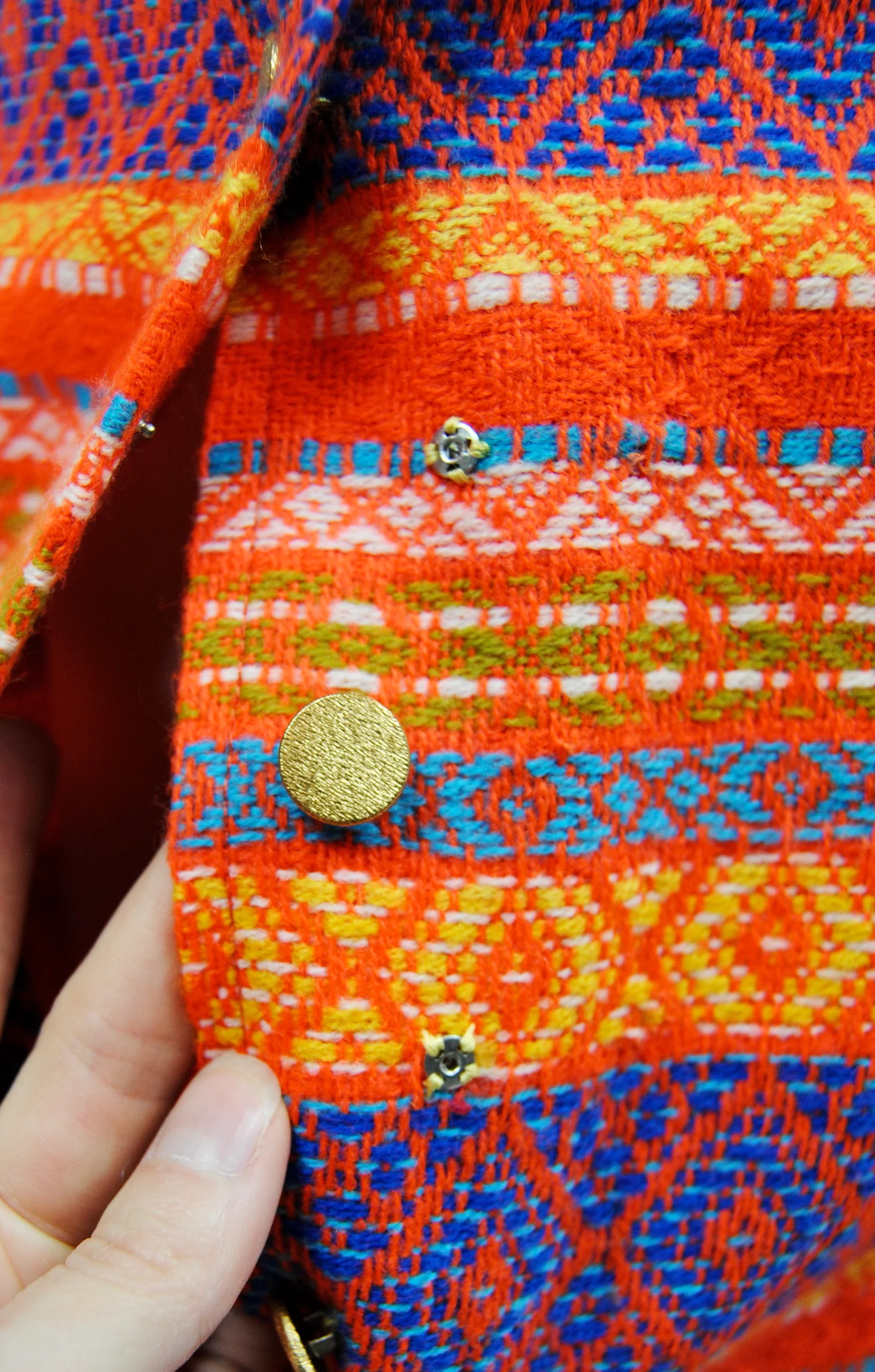 60s/70s Rare Orange Woven Knit Midi Skirt With Fringe Belt - Image 13