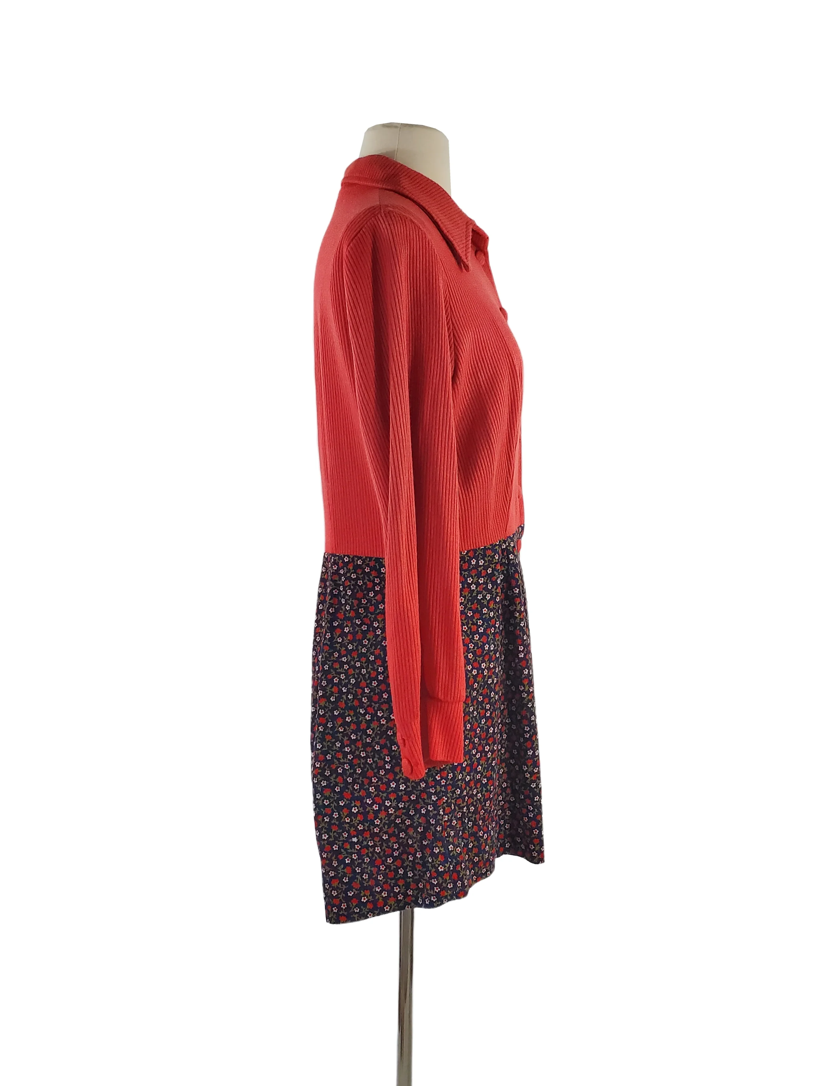 60s/70s Red Blue Floral Corduroy Romper And Duster Vest By Mr Budd - Image 12