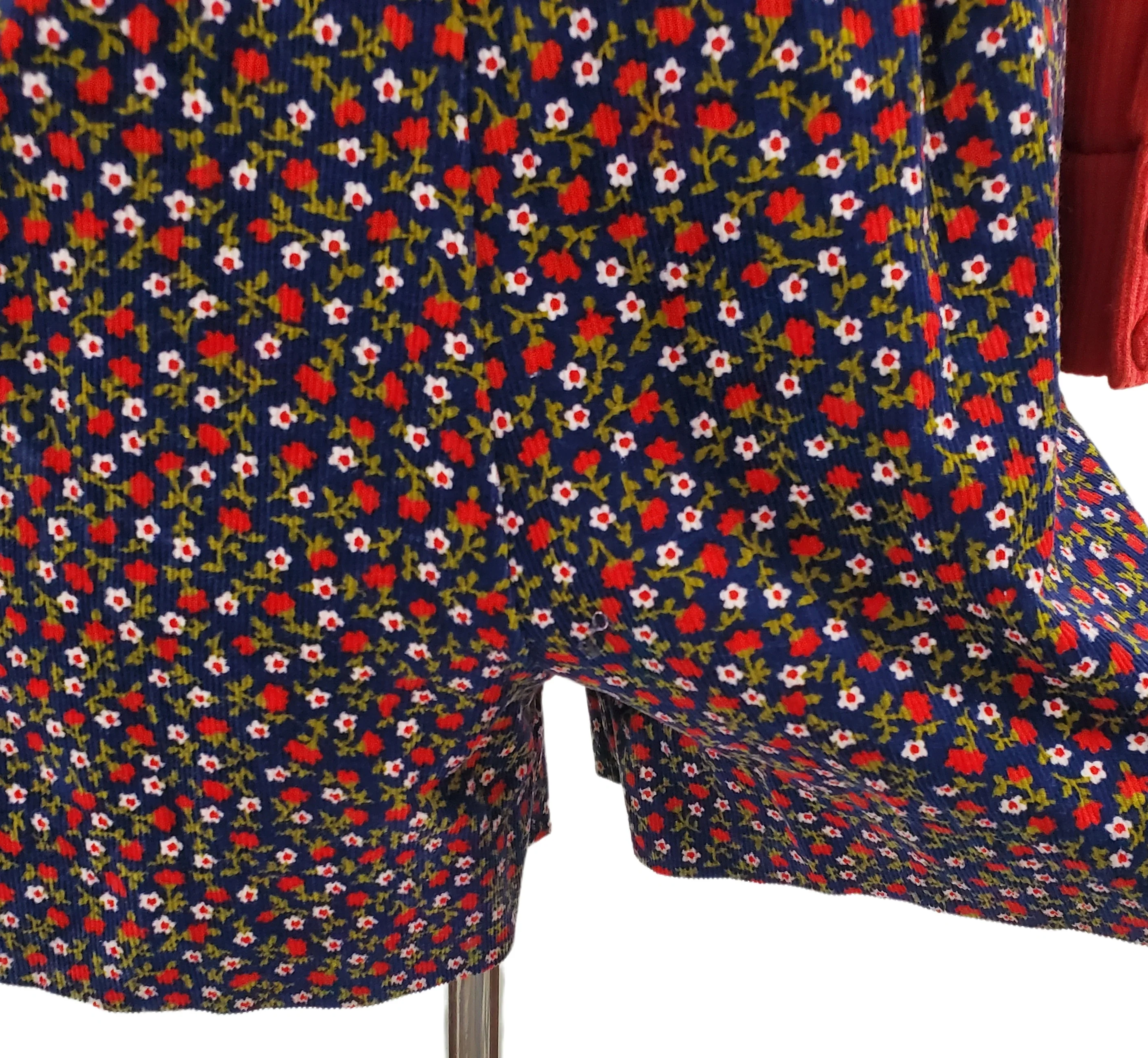 60s/70s Red Blue Floral Corduroy Romper And Duster Vest By Mr Budd - Image 5