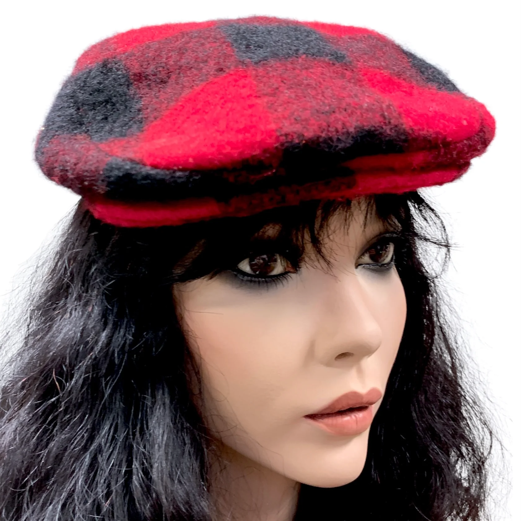 60s/70s Red Buffalo Plaid Newsboy Snap Brim Hat By United Hatters Union - Image 3