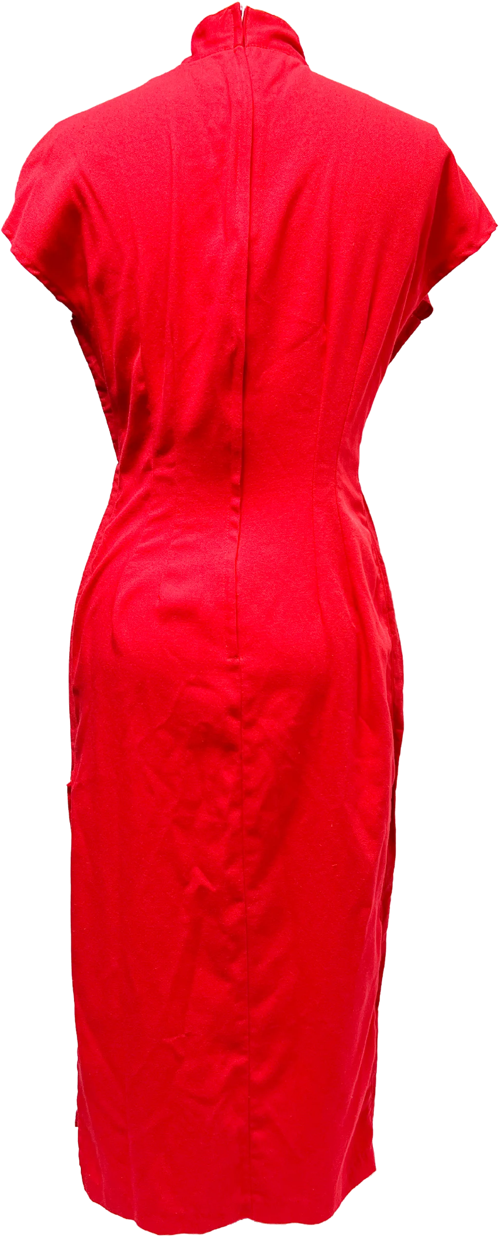 60s/70s Red Cheongsam Standing Collar Fitted Formal Dress - Image 2