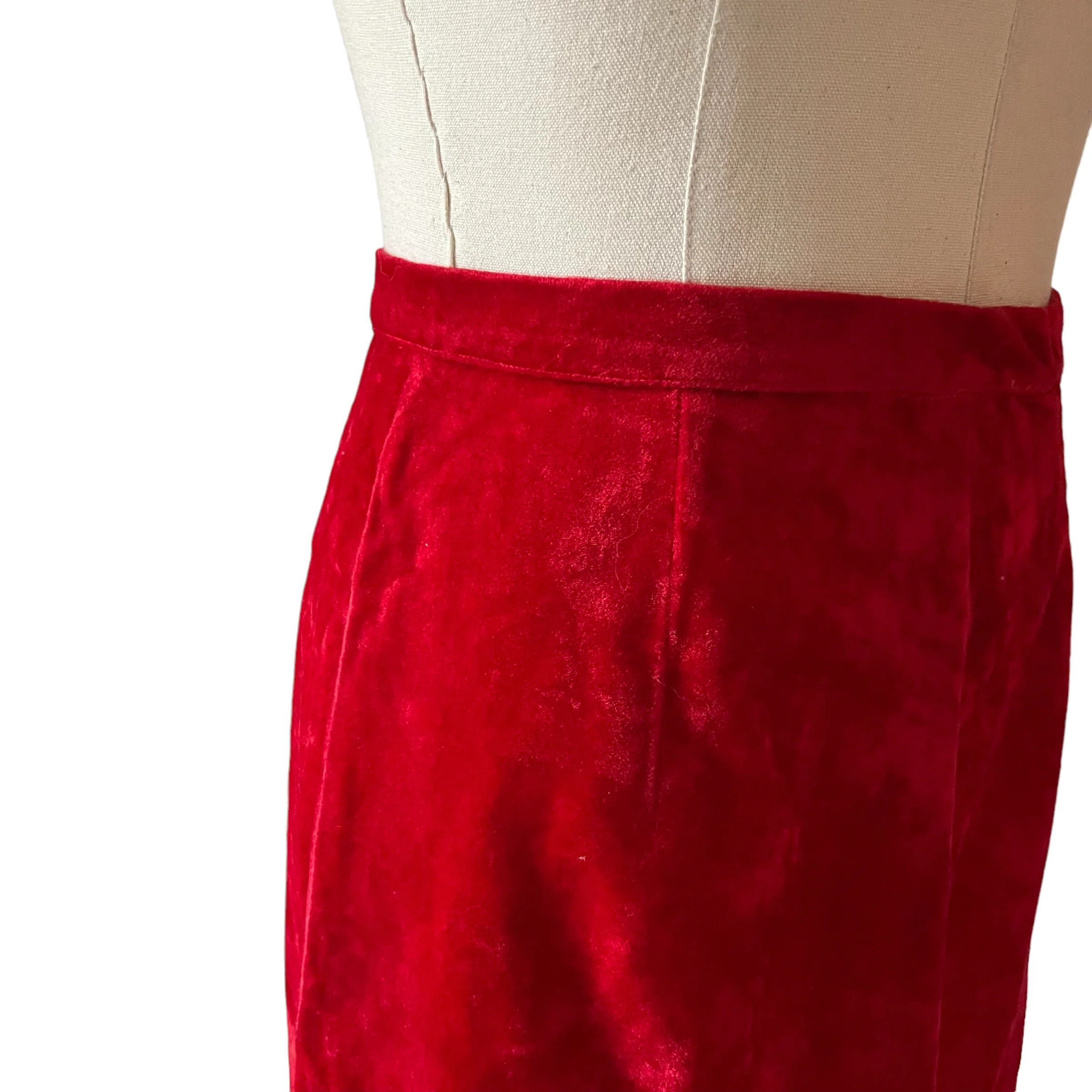 60s/70s Red Crushed Velvet High Waisted Mini Skirt - Image 3