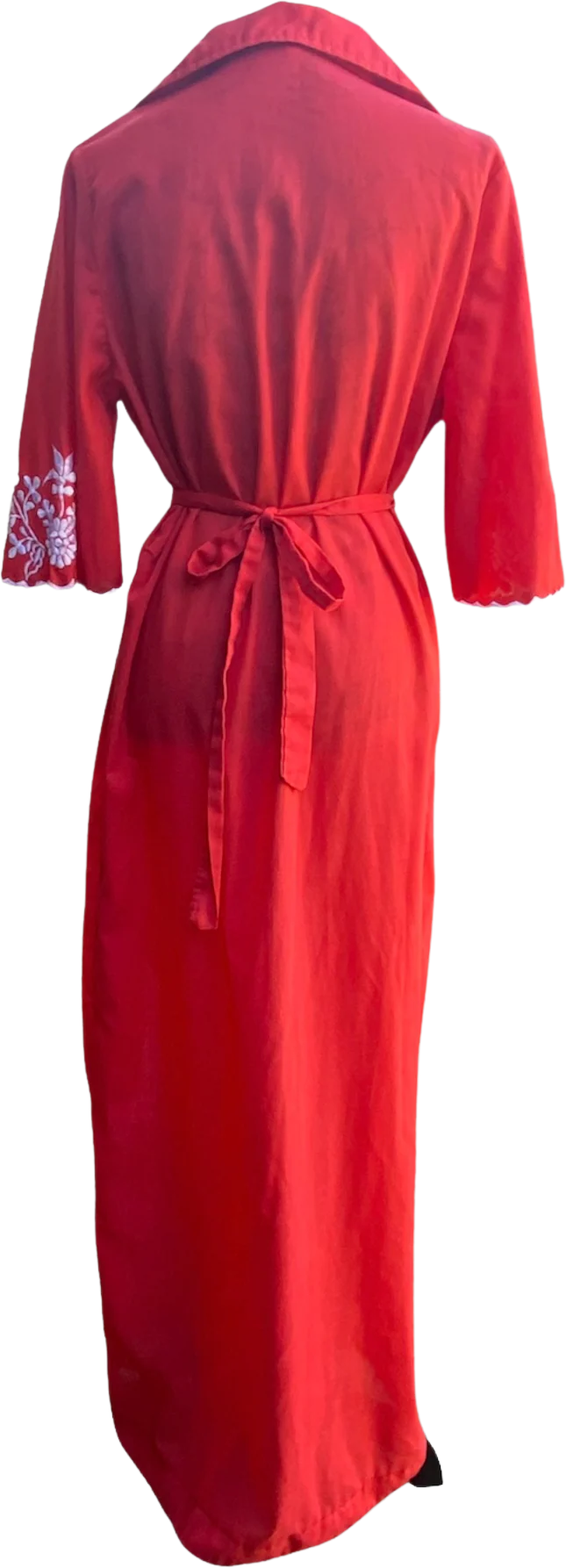 60s/70s Red Floral Embroidered Maxi Dress - Image 2
