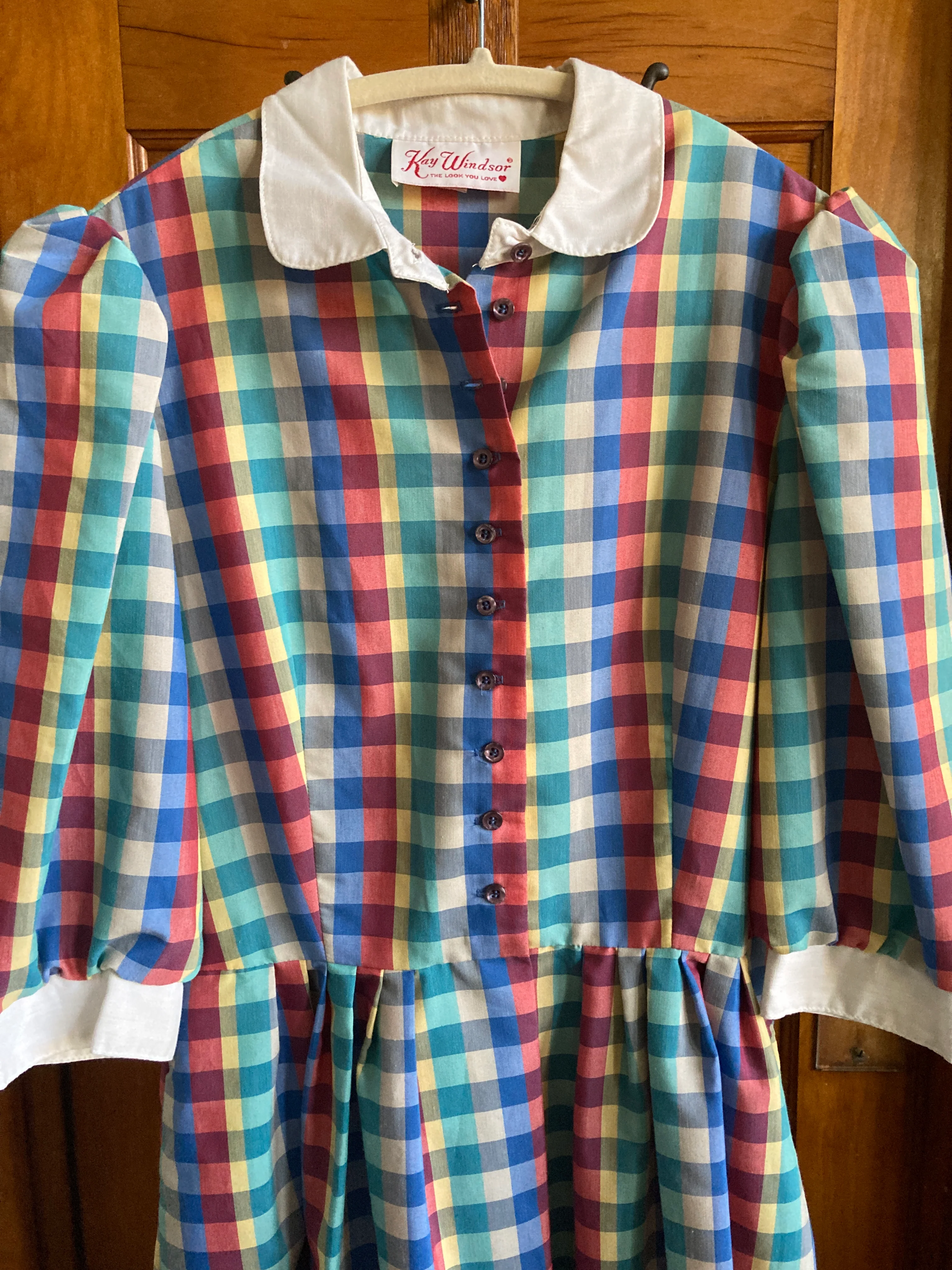 60s/70s Red Green Yellow, Blue Plaid Cotton Dress By Kay Windsor - Image 3