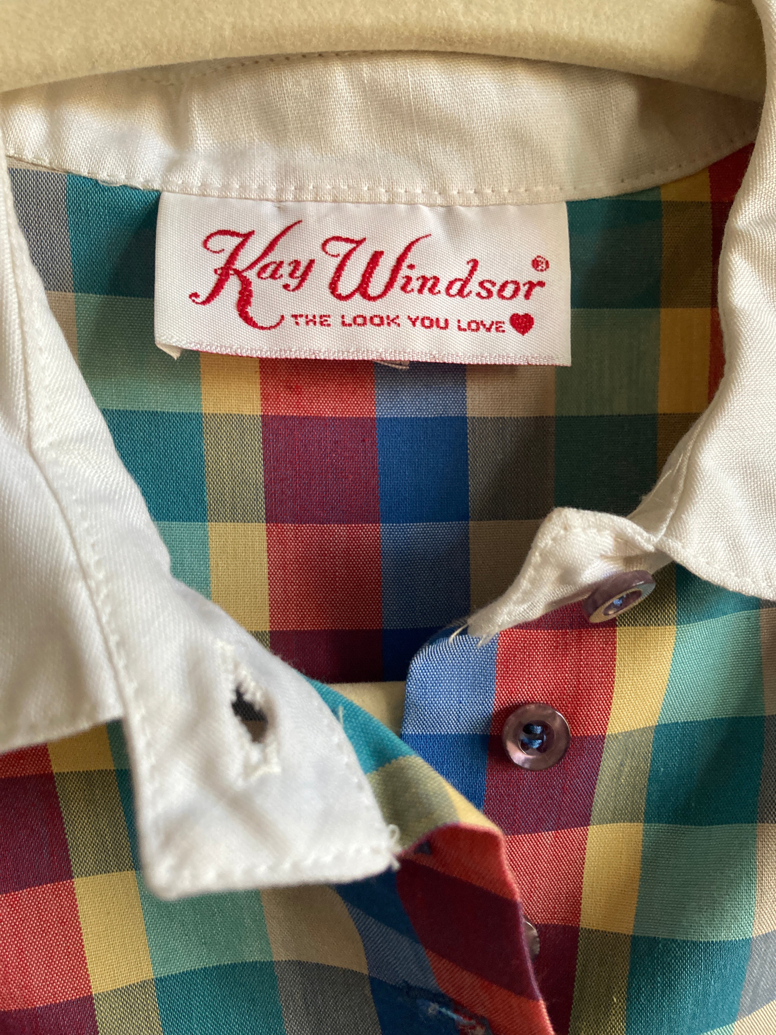 60s/70s Red Green Yellow, Blue Plaid Cotton Dress By Kay Windsor - Image 4