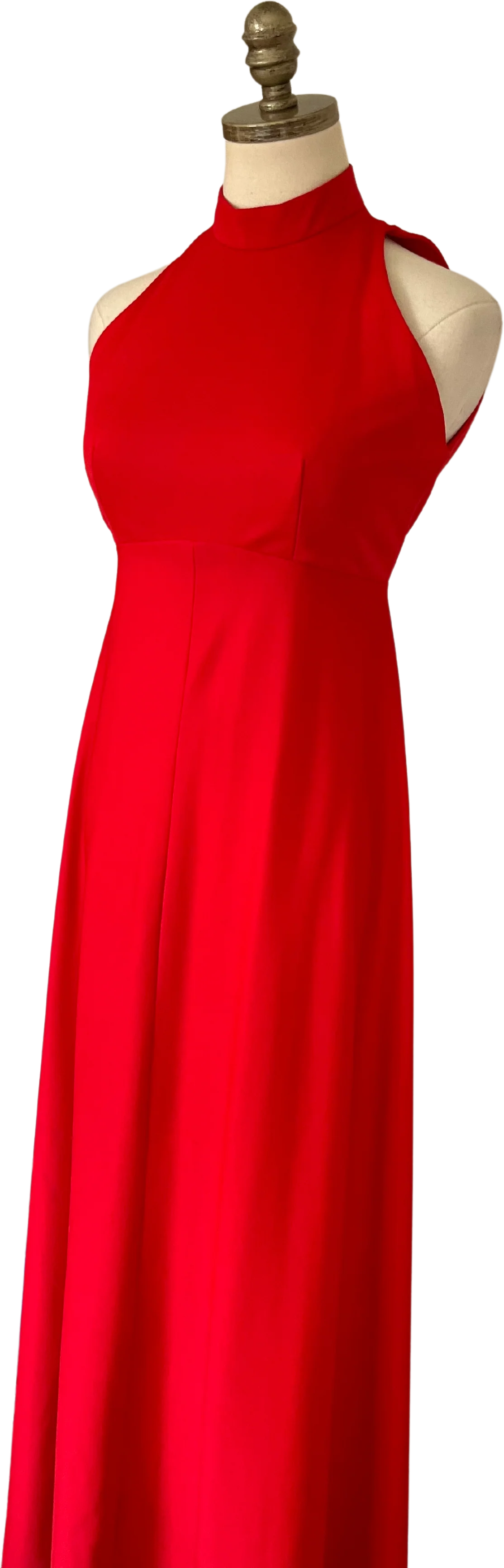 60s/70s Red Mock Neck Sleeveless Empire Waist Maxi Dress - Image 2