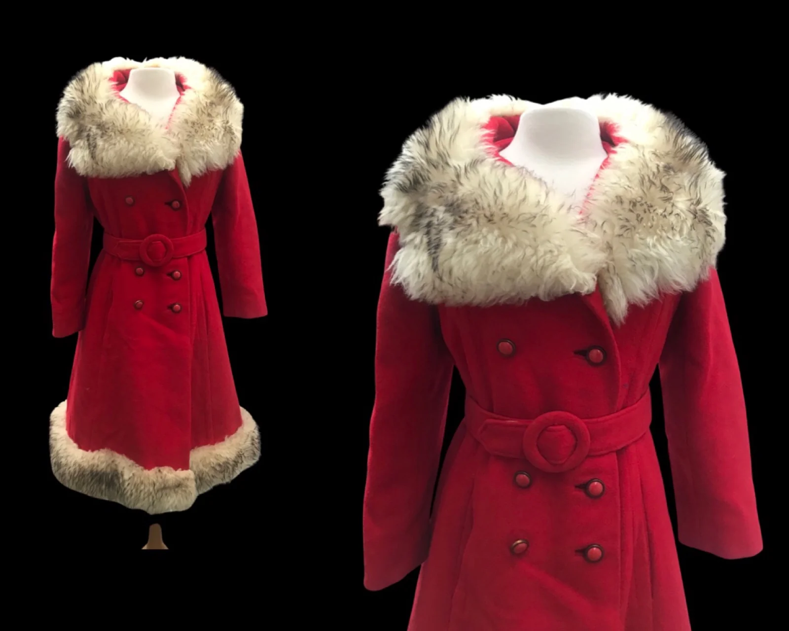 60s/70s Red Princess Shearling Fit Flare Coat Santa Clause - Image 10