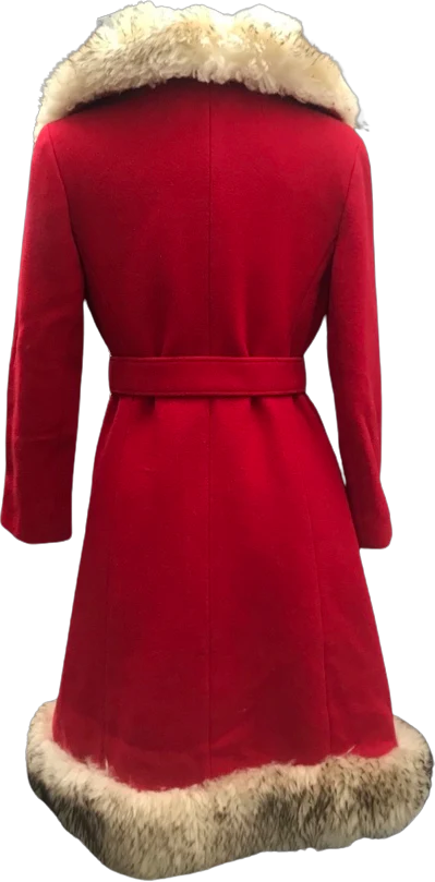 60s/70s Red Princess Shearling Fit Flare Coat Santa Clause - Image 2