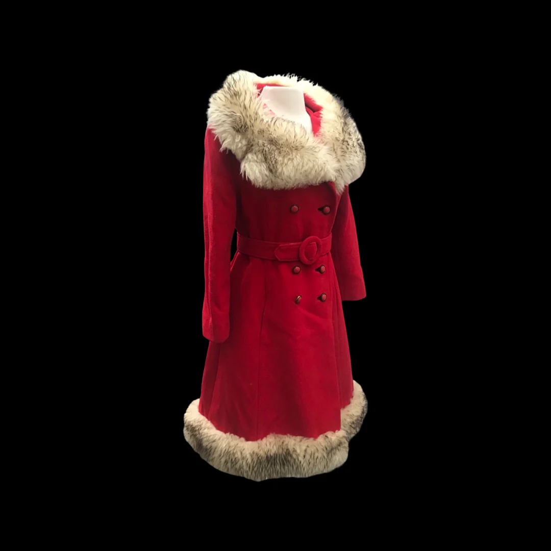 60s/70s Red Princess Shearling Fit Flare Coat Santa Clause - Image 6