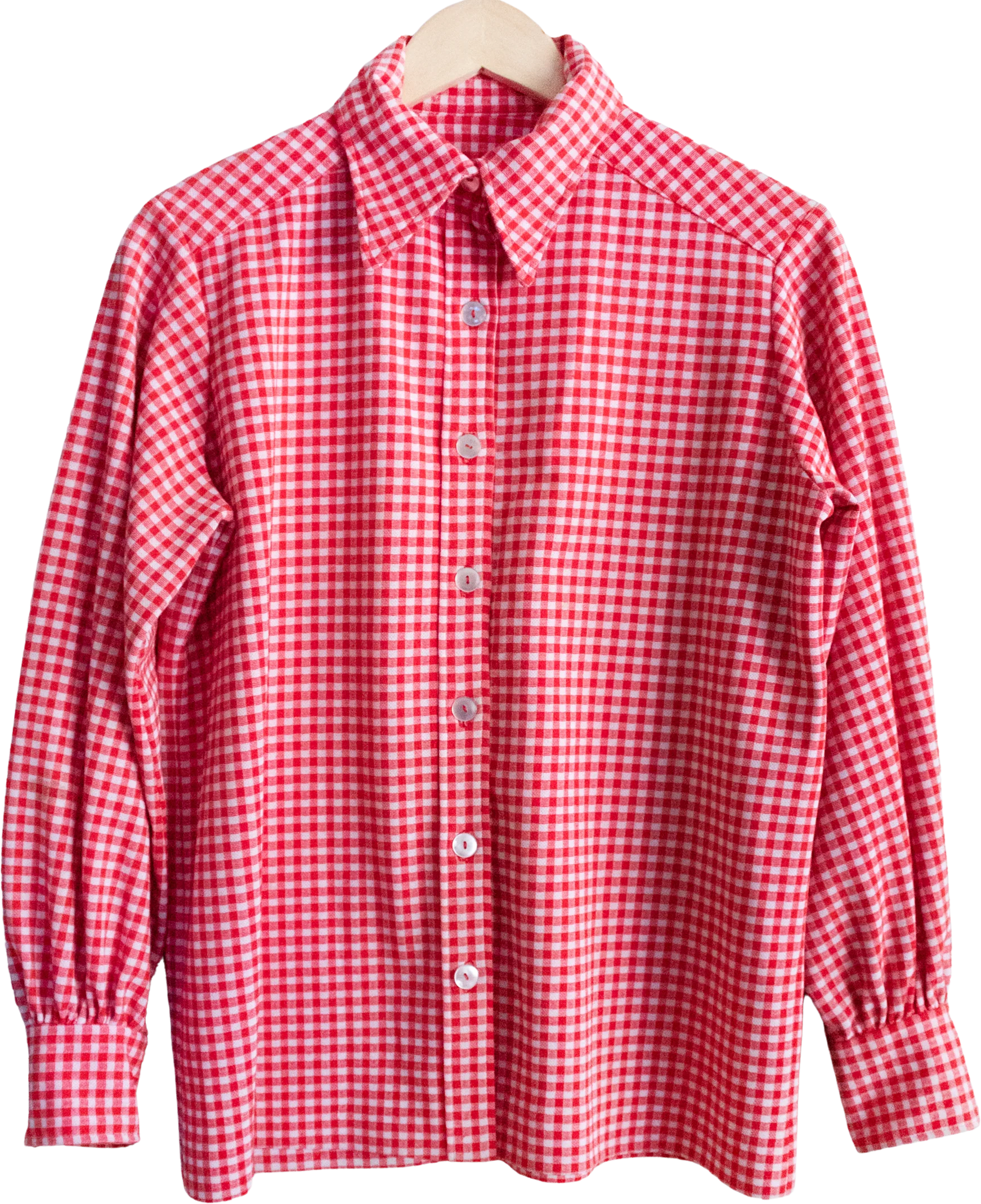 60s/70s Red White Checkered Button Up Blouse Small