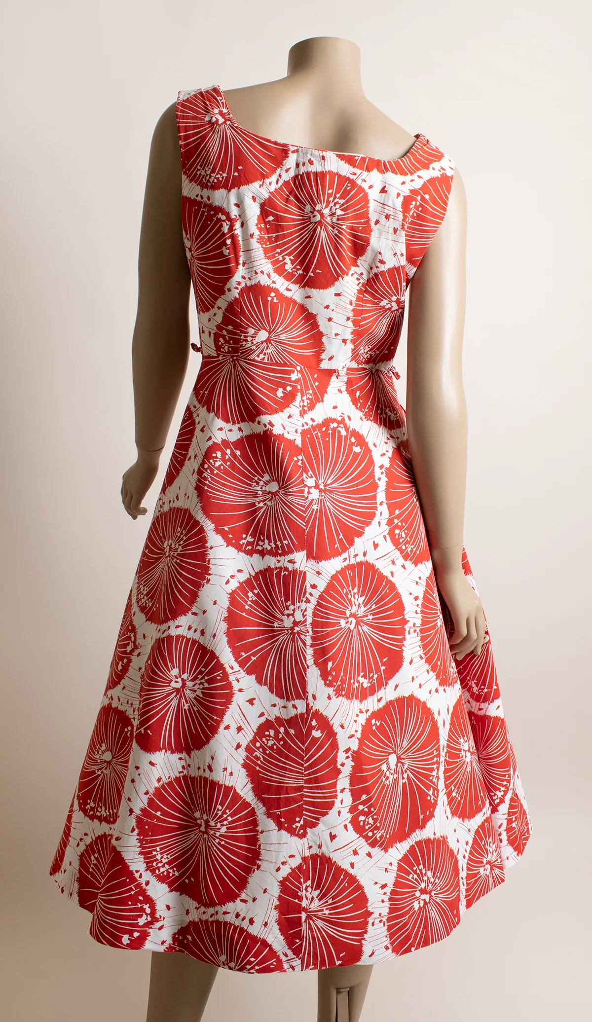 60s/70s Red White Floral Poppy Print Cotton Day Dress - Image 6