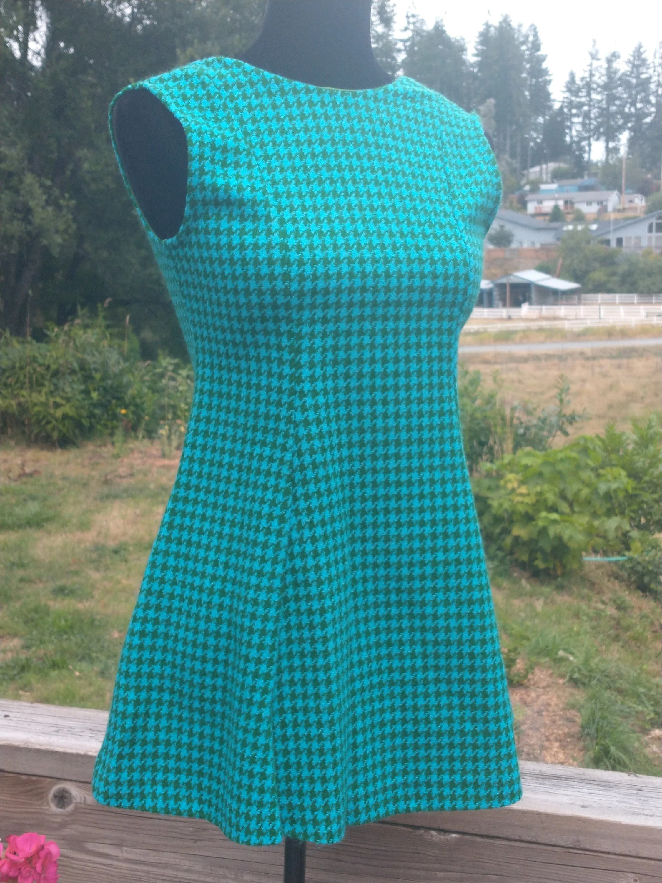 60s/70s Retro Blue and Green Check Mini Jumper Dress Women's Extra Small To Small by Carol Evans - Image 2