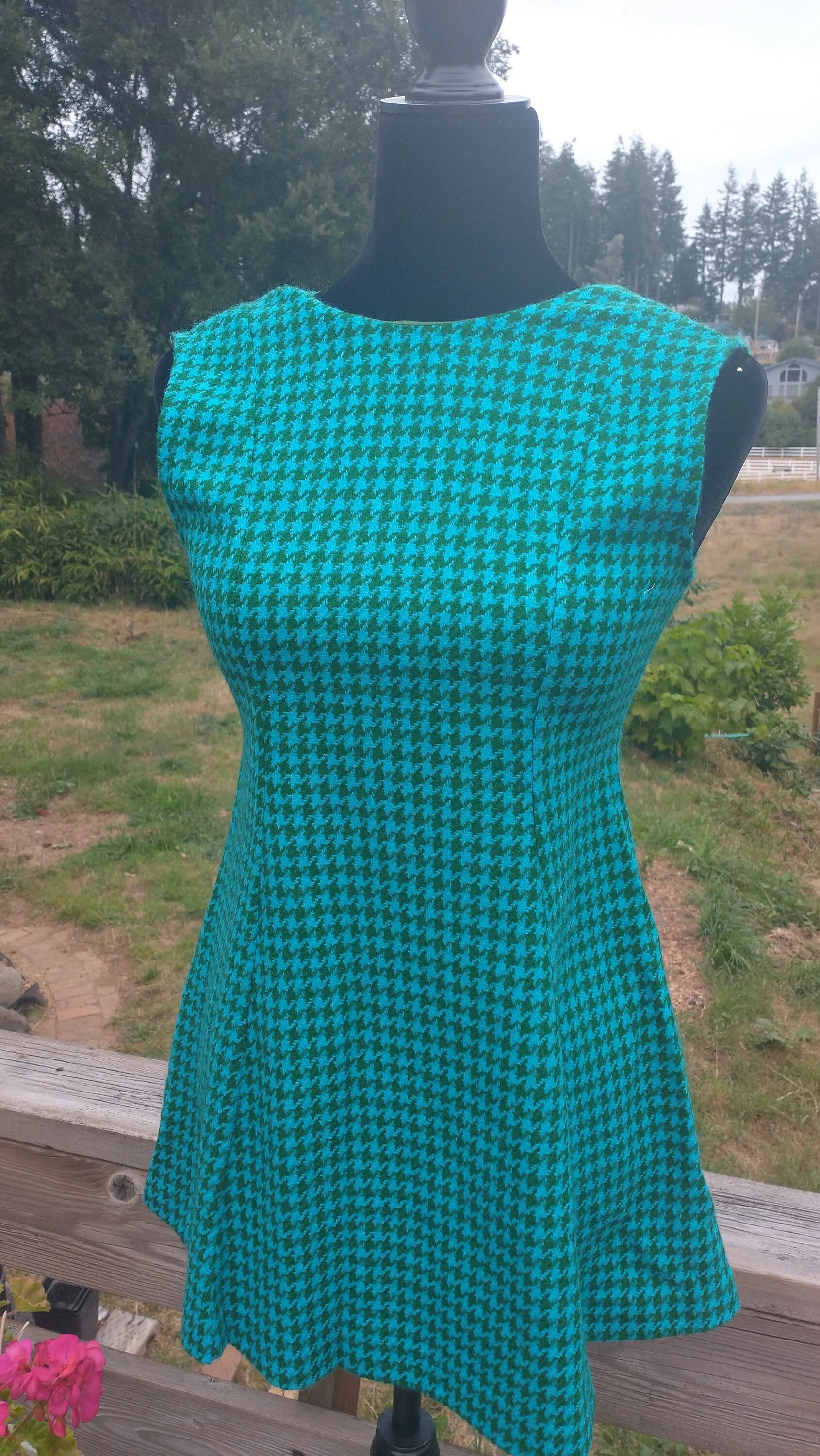 60s/70s Retro Blue and Green Check Mini Jumper Dress Women's Extra Small To Small by Carol Evans - Image 3