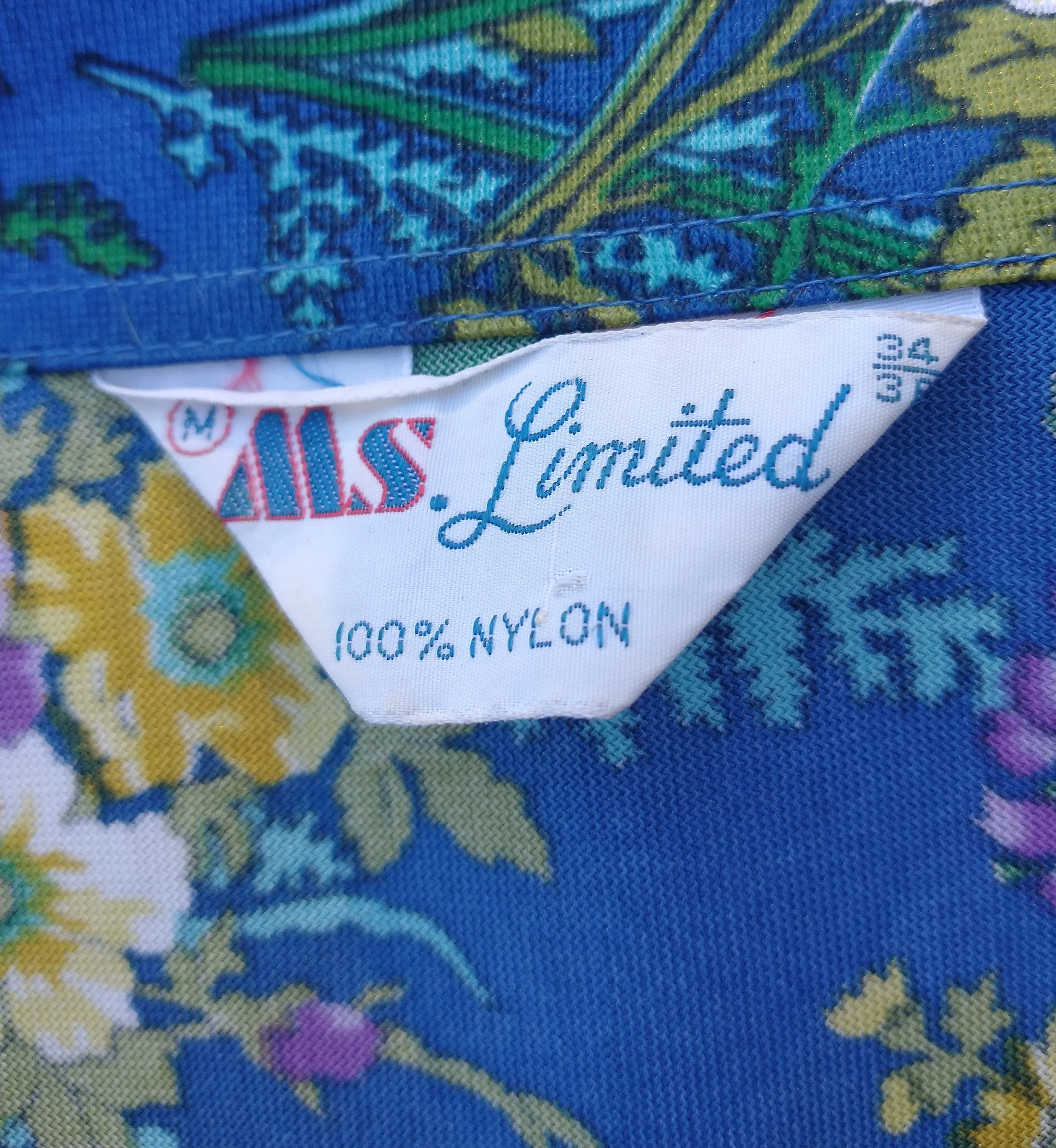 60s 70s Retro Daggar Collar Disco Shirt Blue Floral Button Up Women's Blouse Small by Ms Limited - Image 6