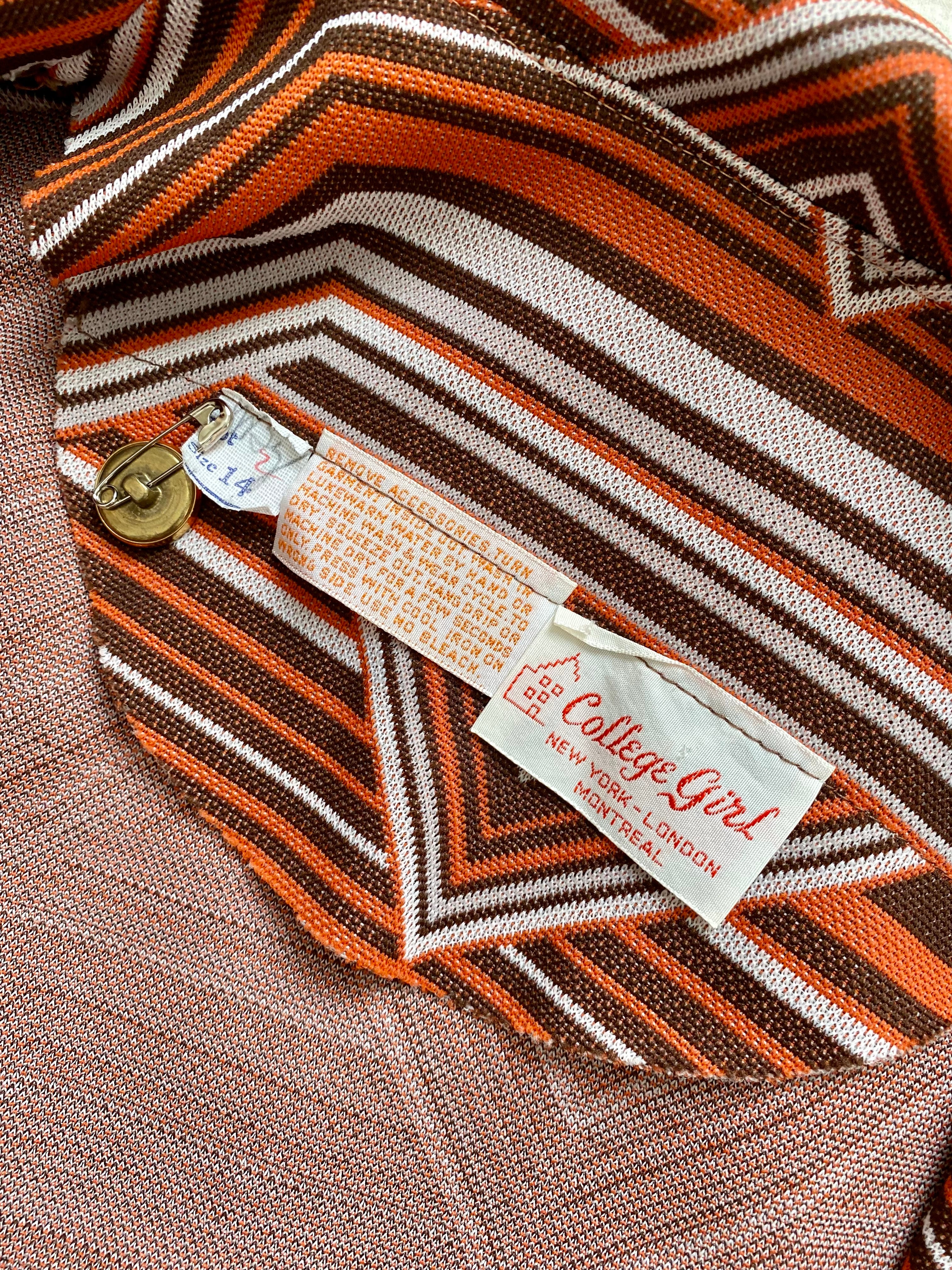 60s/70s Retro Geometric Stripes Collared Shift Dress By College Girl - Image 16