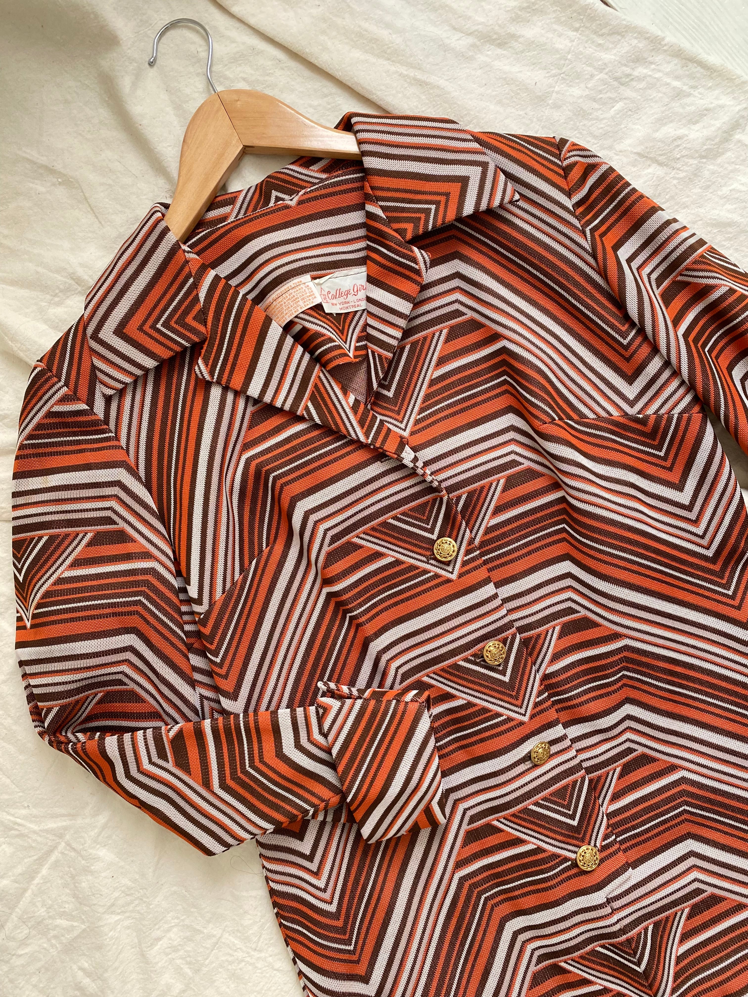 60s/70s Retro Geometric Stripes Collared Shift Dress By College Girl - Image 19