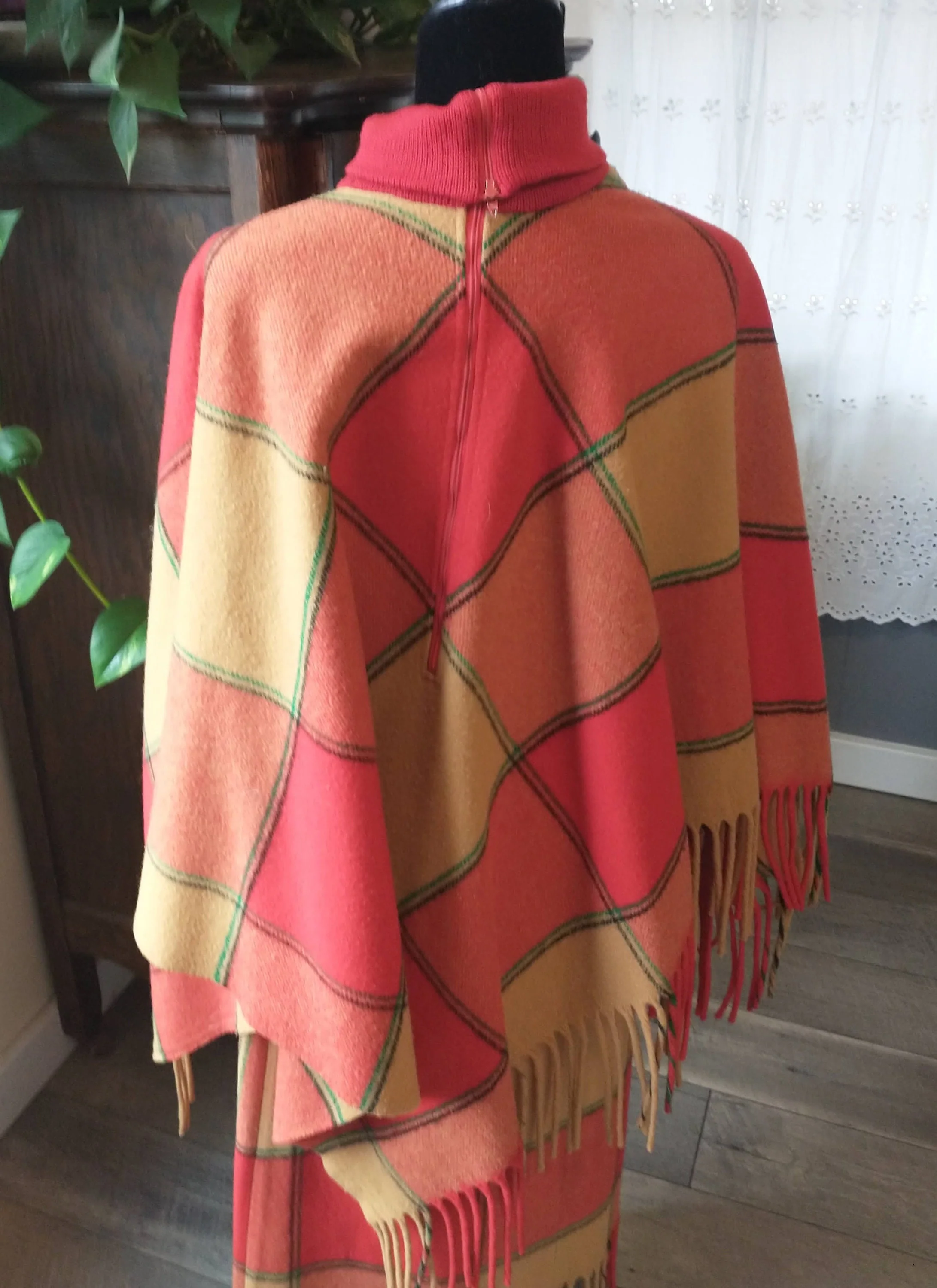 60s/70s Retro Plaid Wool Poncho Cape Skirt and Sweater Womens' Small To Medium Fall Colors by Pendleton - Image 3
