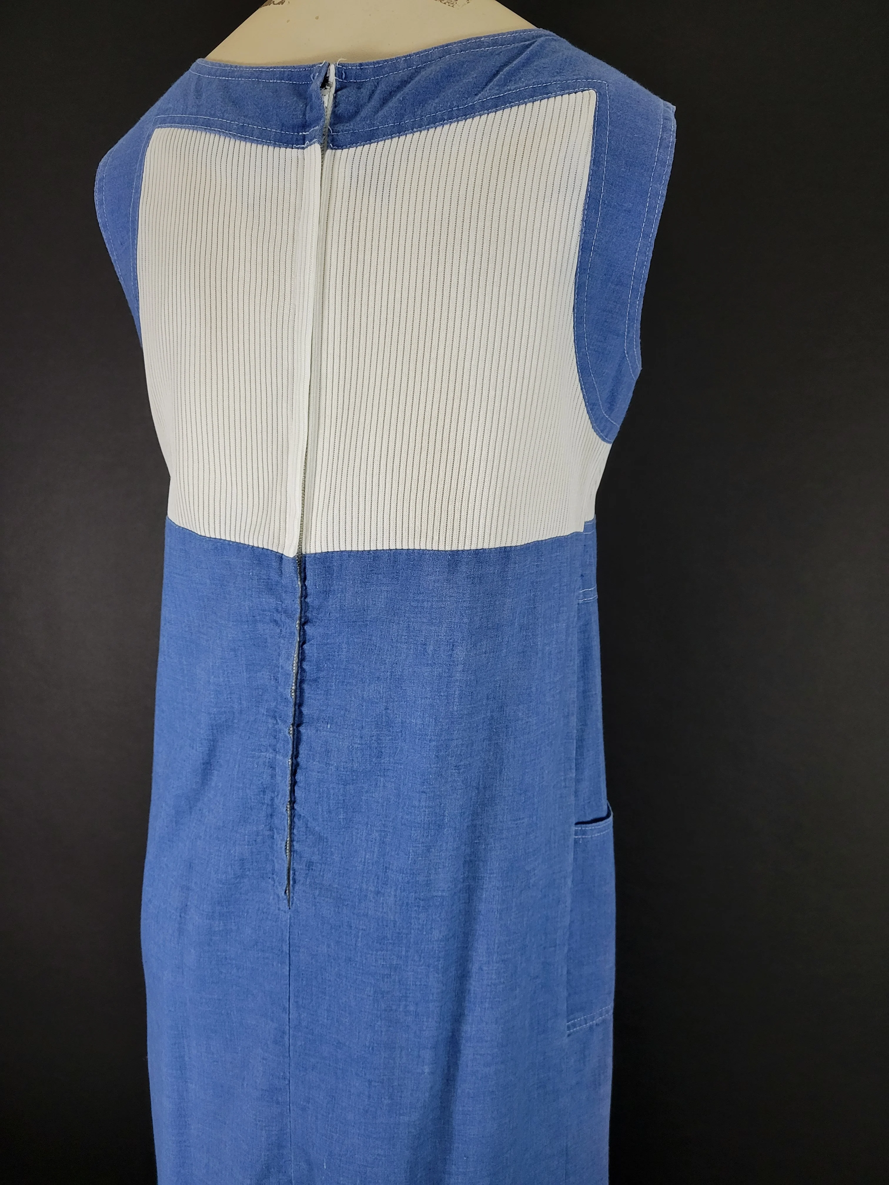 60s/70s Ribbed Denim Blue And White Sleeveless Maxi Dress - Image 14