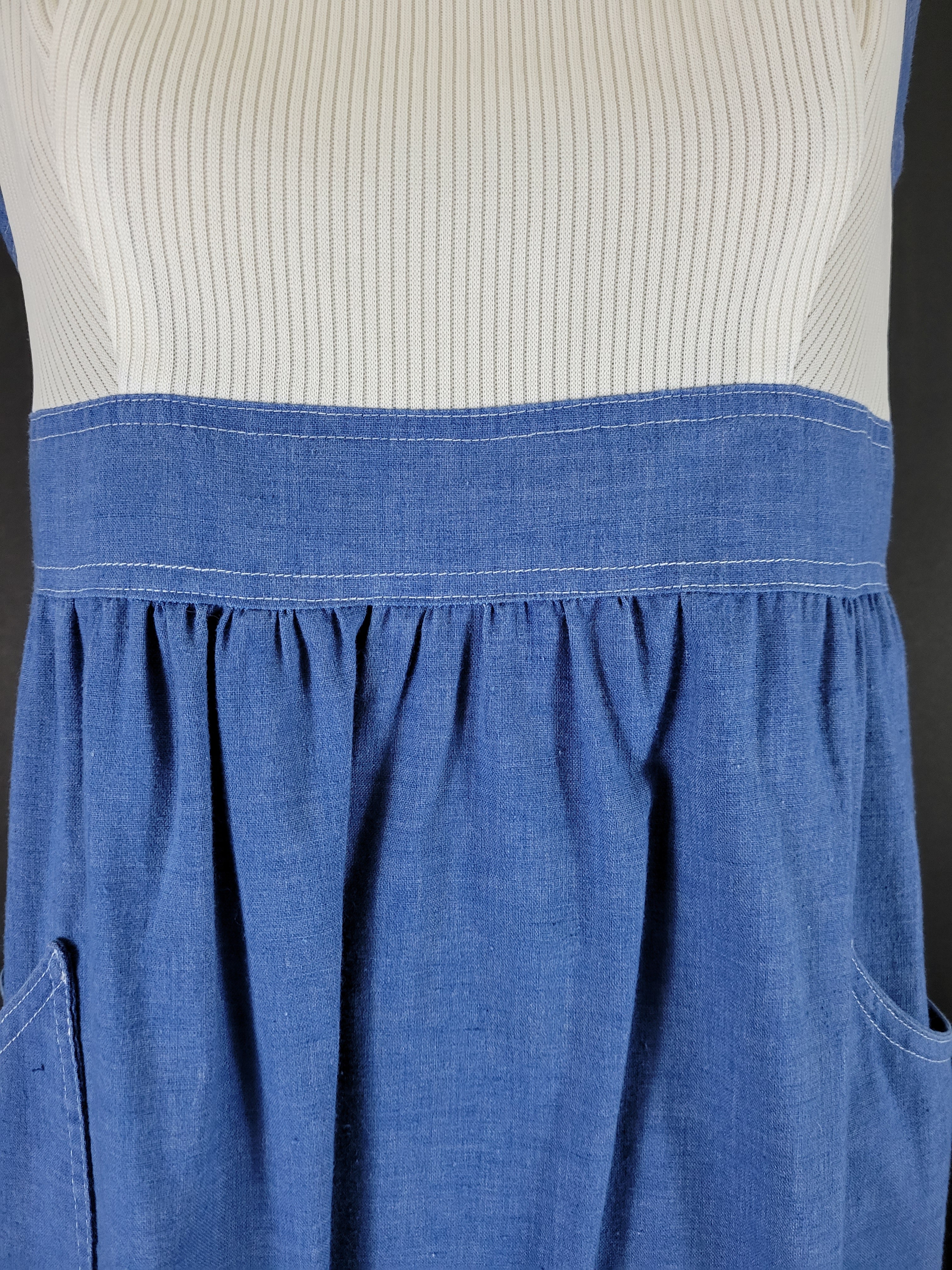 60s/70s Ribbed Denim Blue And White Sleeveless Maxi Dress - Image 5